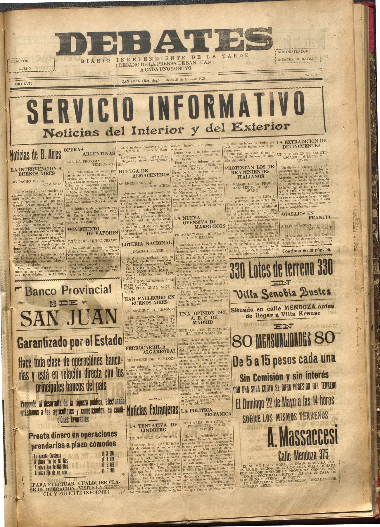 Portada · Diario Debates del 21 de mayo de 1927