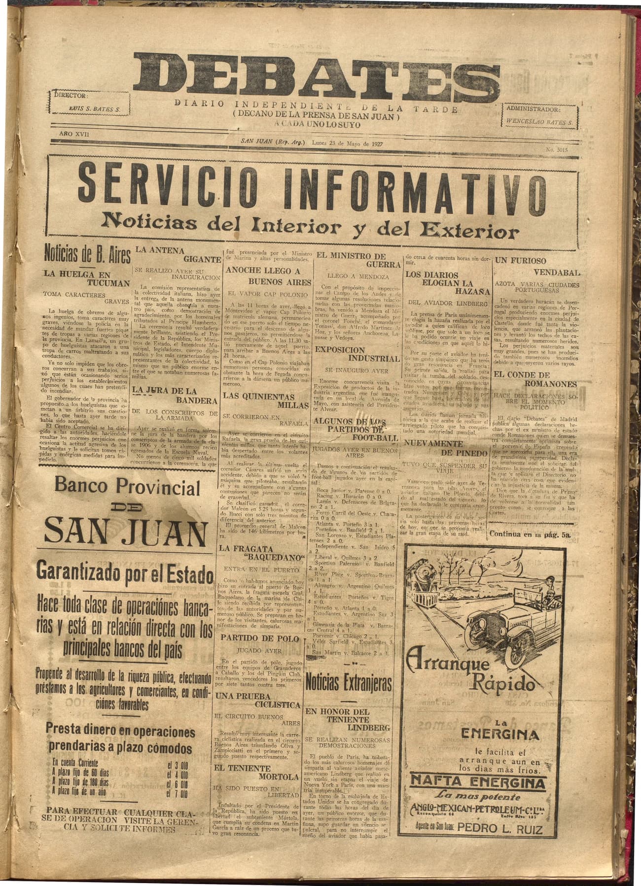 Portada · Diario Debates del 23 de mayo de 1927
