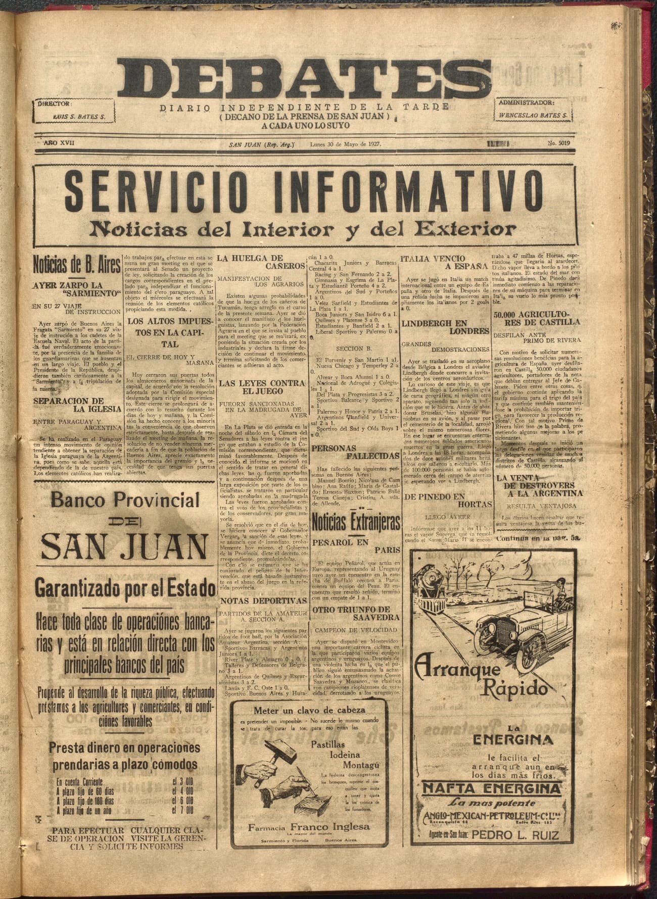 Portada · Diario Debates del 30 de mayo de 1927