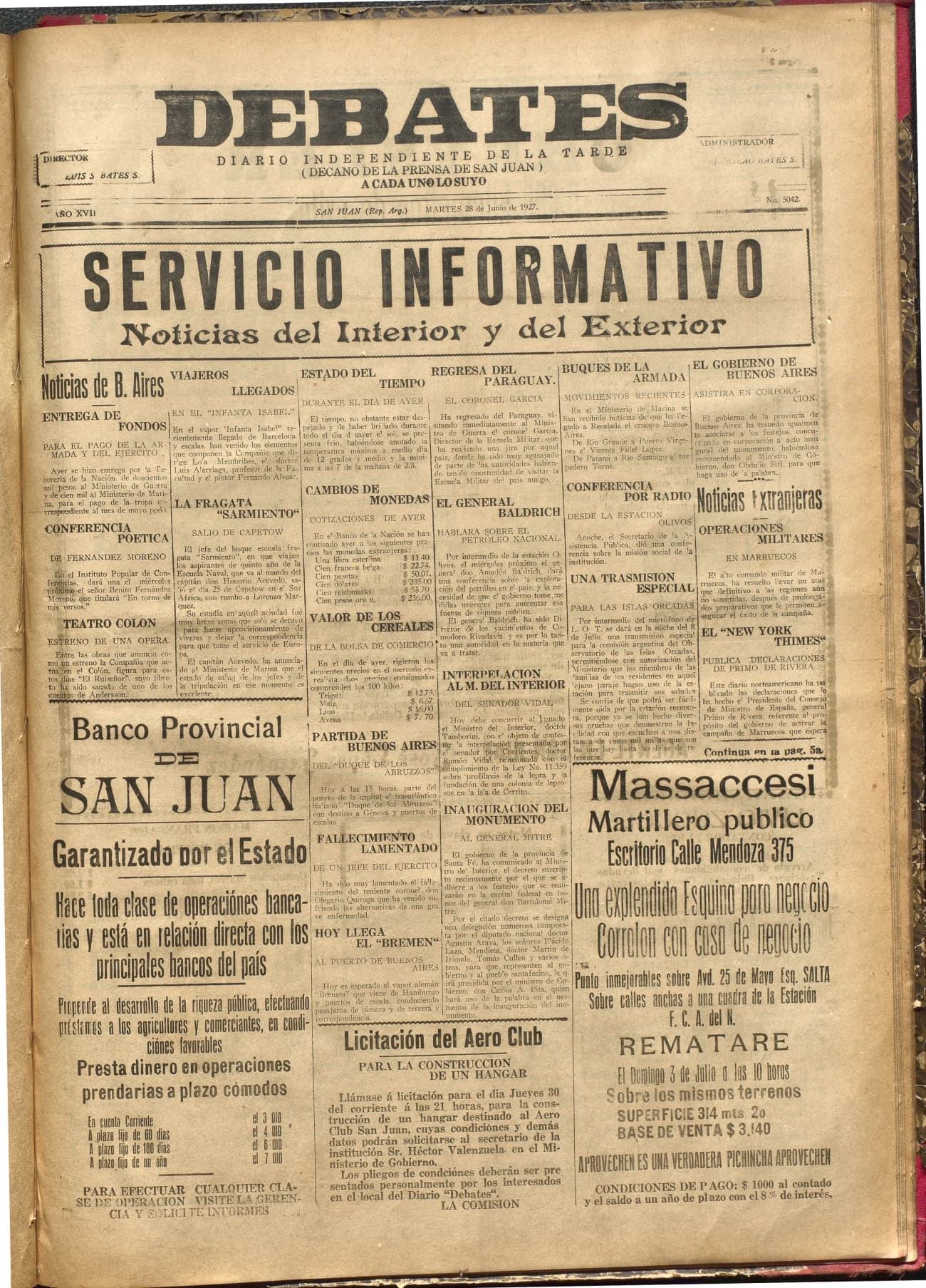 Portada · Diario Debates del 28 de junio de 1927