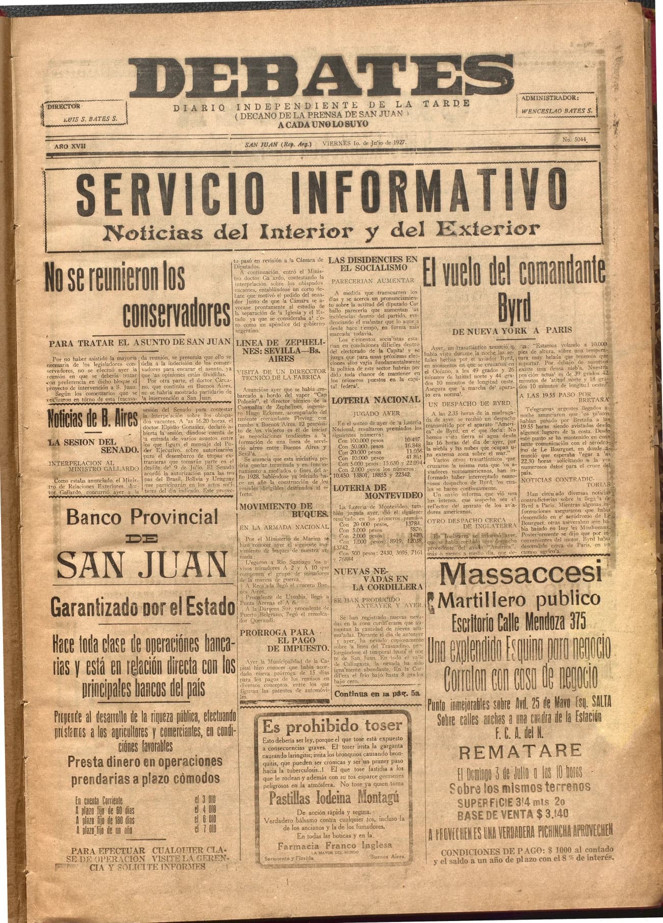 Portada · Diario Debates del 1 de julio de 1927