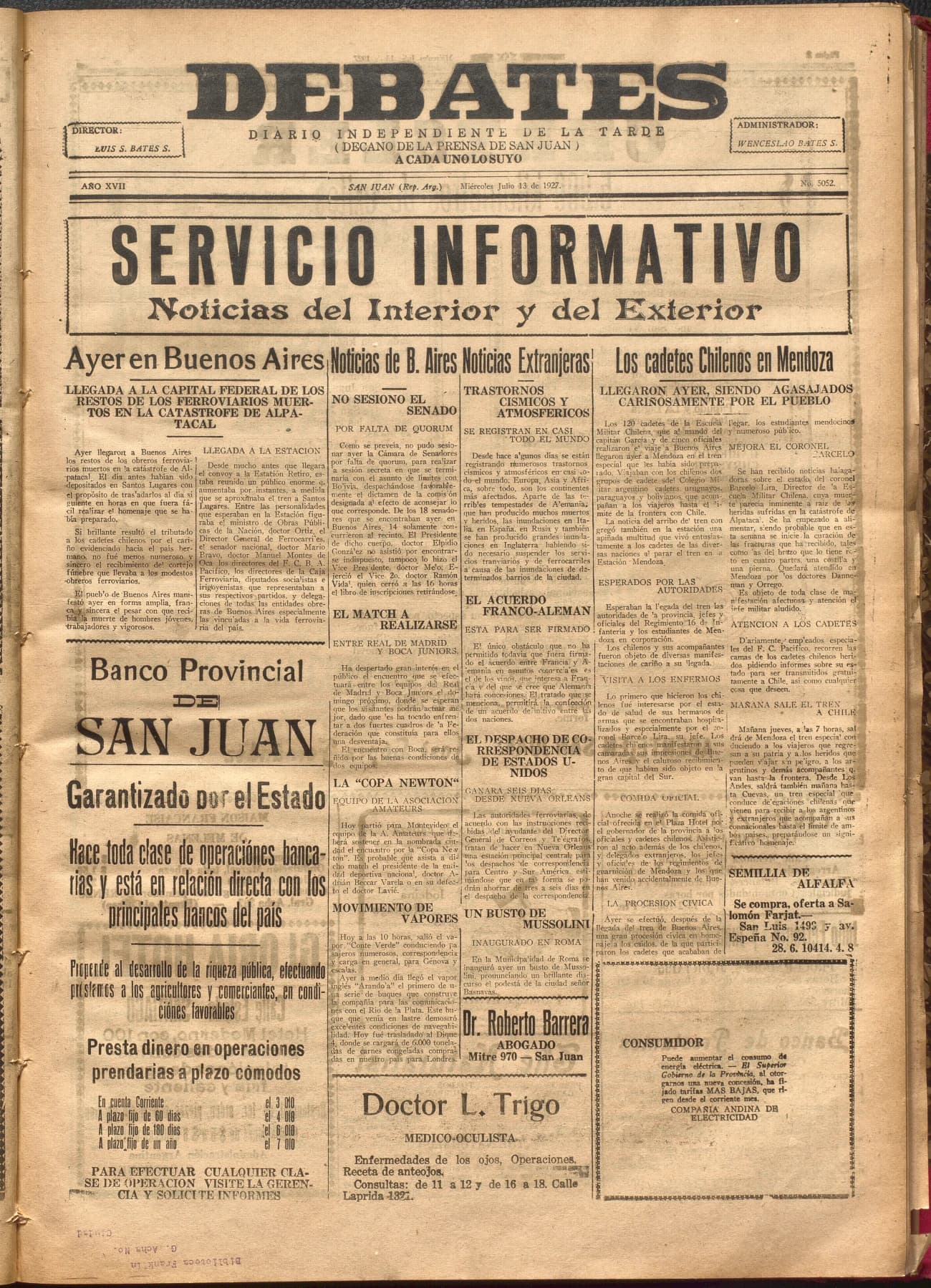 Portada · Diario Debates del 13 de julio de 1927
