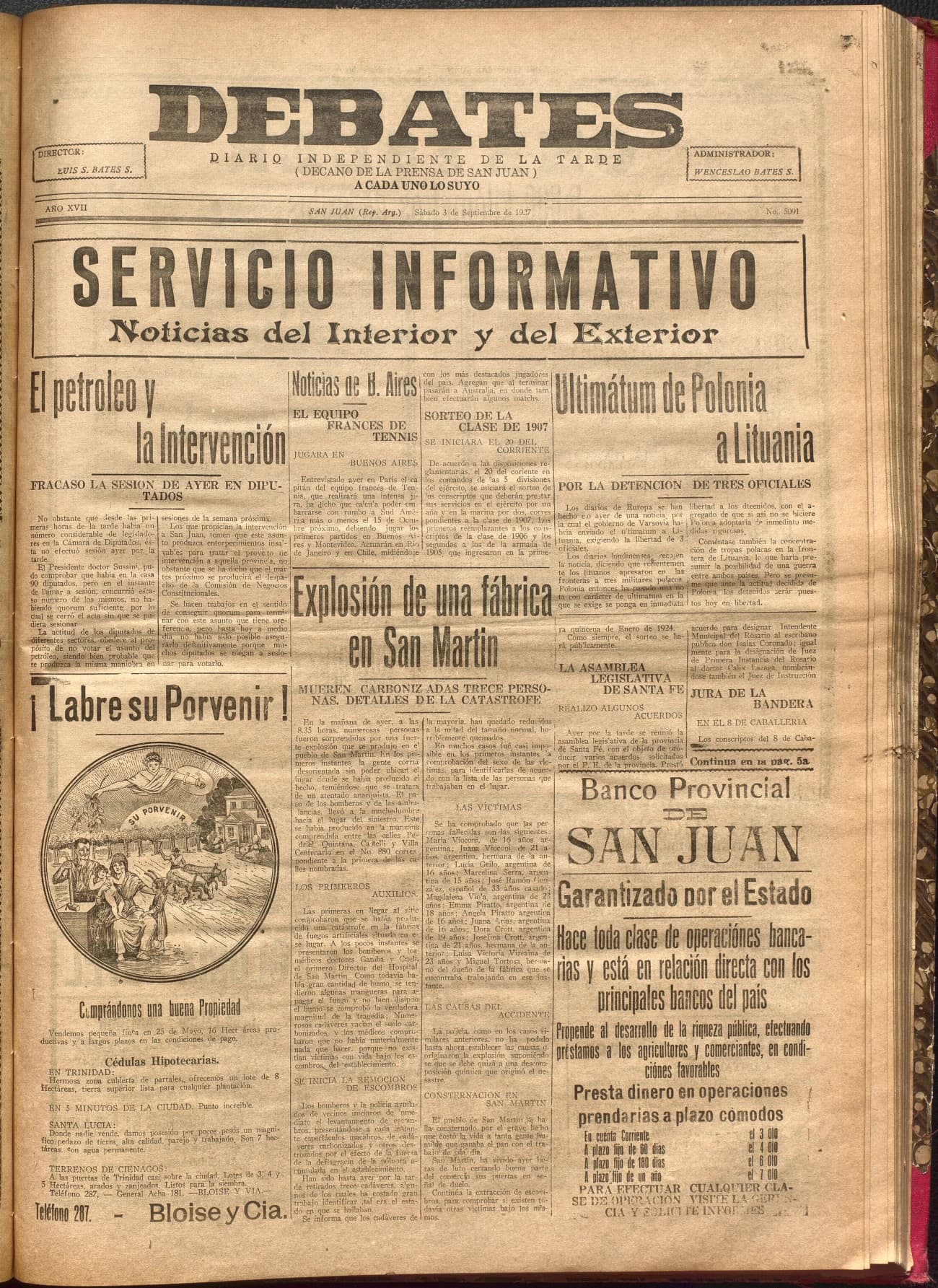 Portada · Diario Debates del 3 de septiembre de 1927
