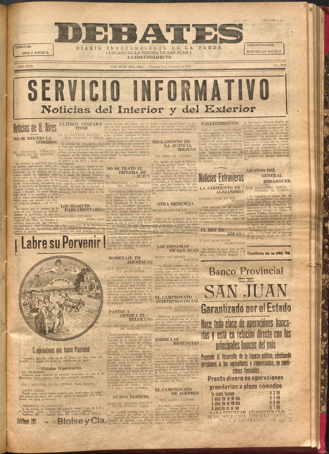 Portada · Diario Debates del 7 de septiembre de 1927