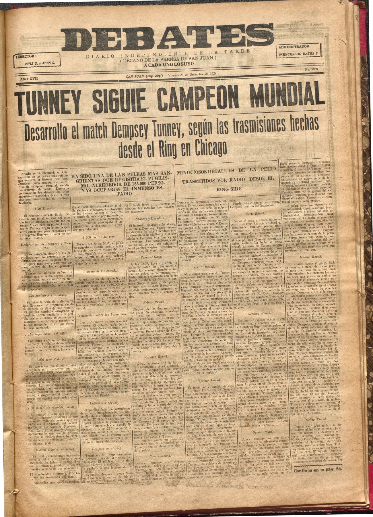 Portada · Diario Debates del 23 de septiembre de 1927