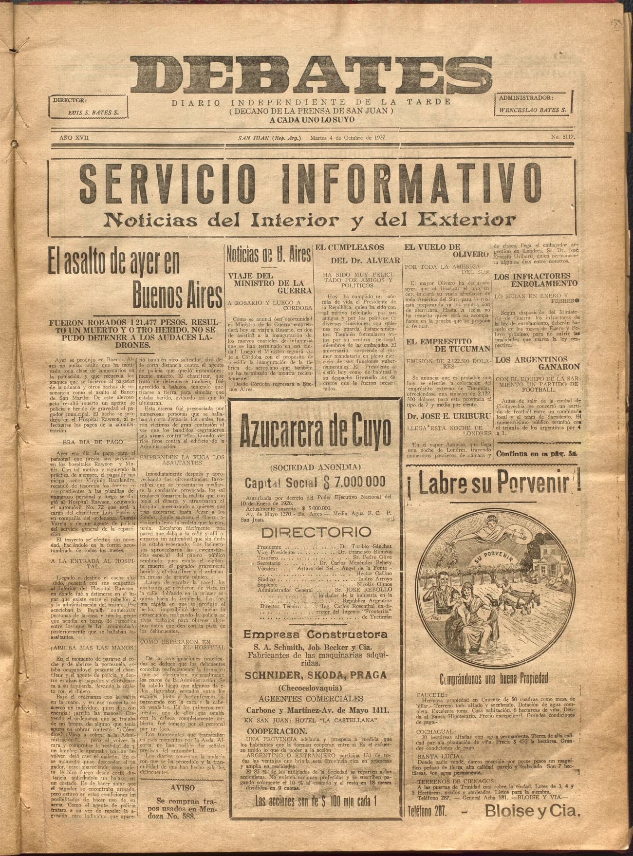 Portada · Diario Debates del 4 de octubre de 1927