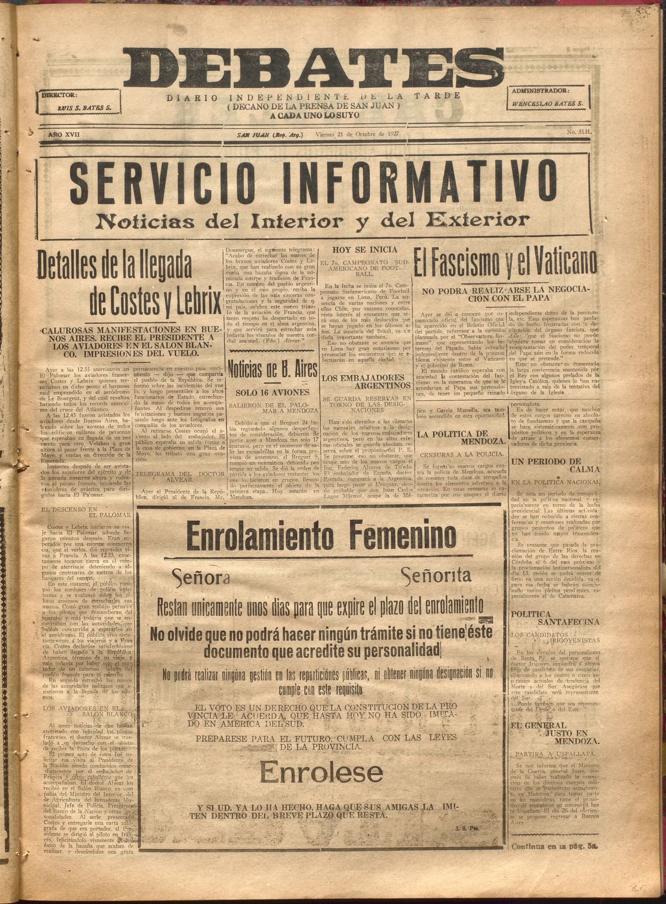 Portada · Diario Debates del 21 de octubre de 1927