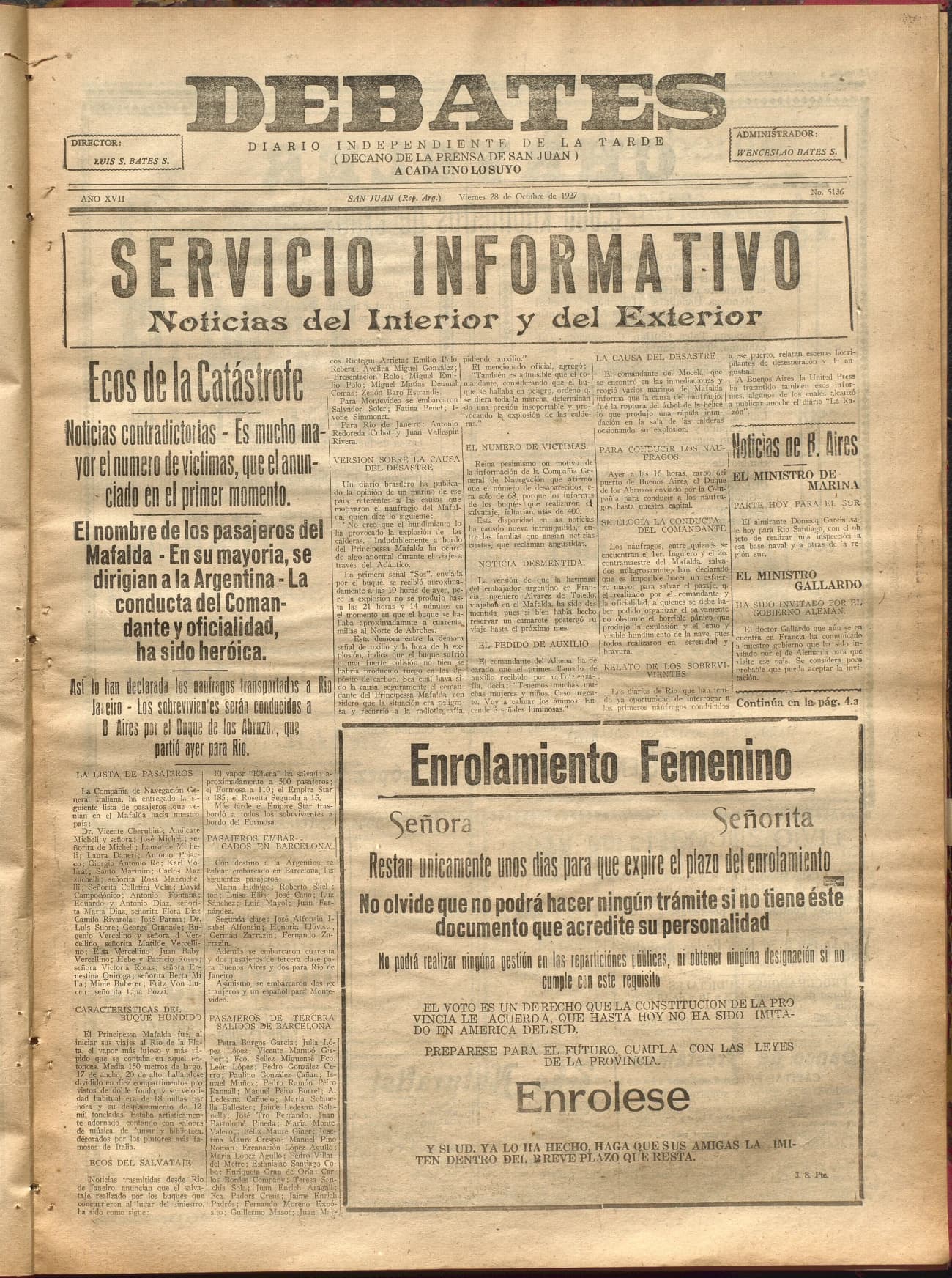 Portada · Diario Debates del 28 de octubre de 1927