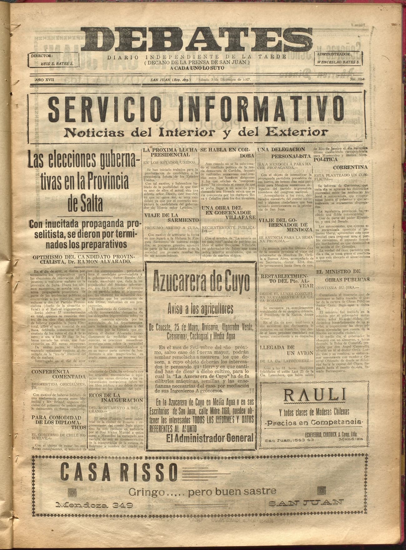 Portada · Diario Debates del 3 de diciembre de 1927