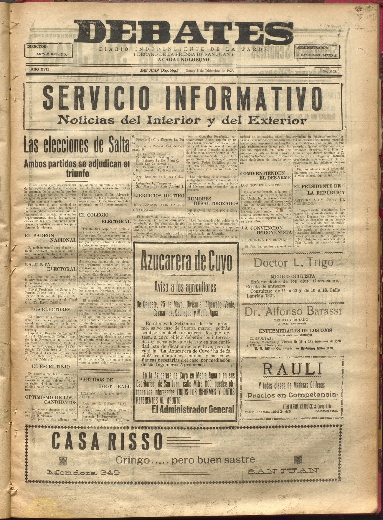 Portada · Diario Debates del 5 de diciembre de 1927