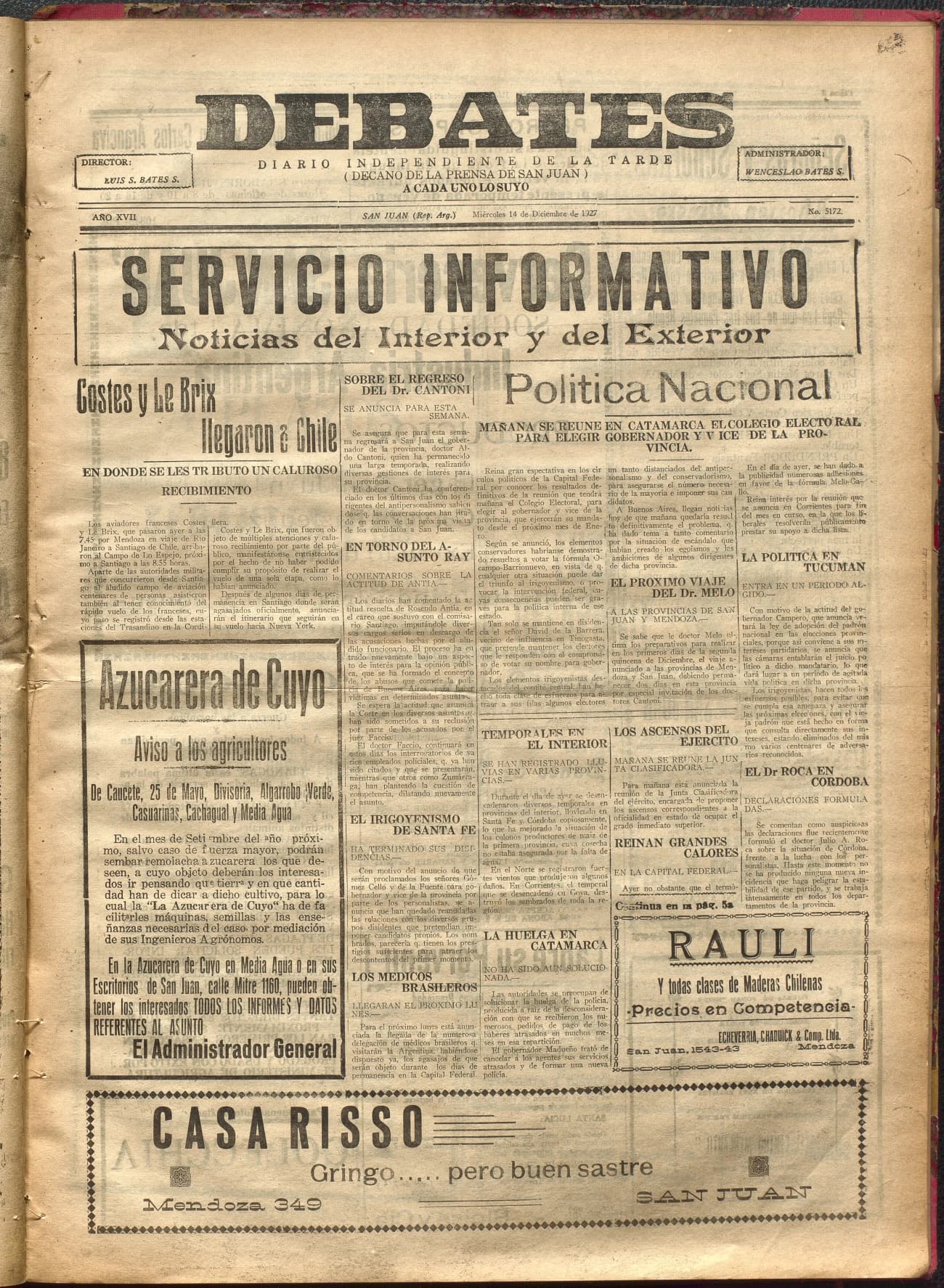 Portada · Diario Debates del 14 de diciembre de 1927