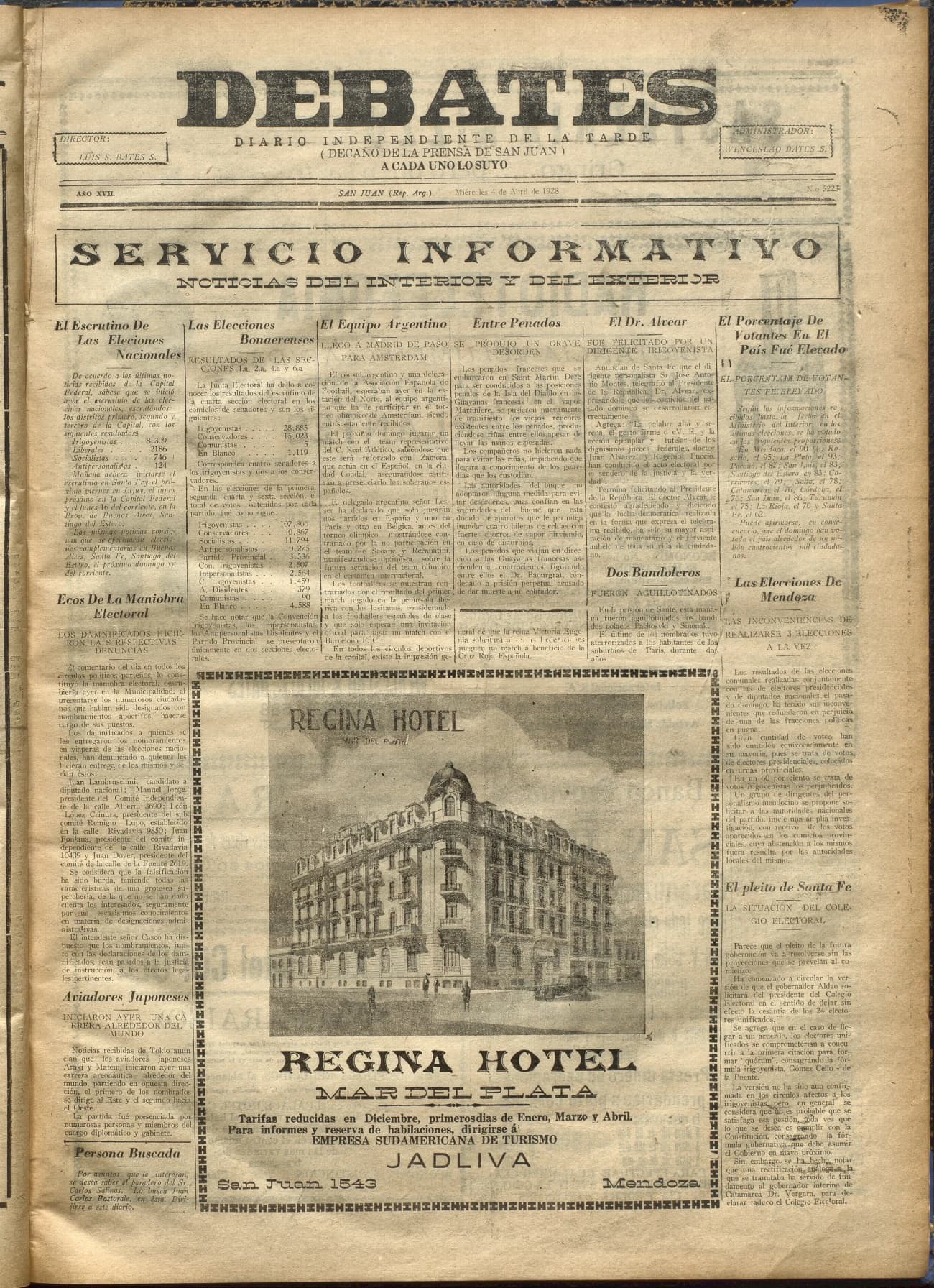 Portada · Diario Debates del 4 de abril de 1928