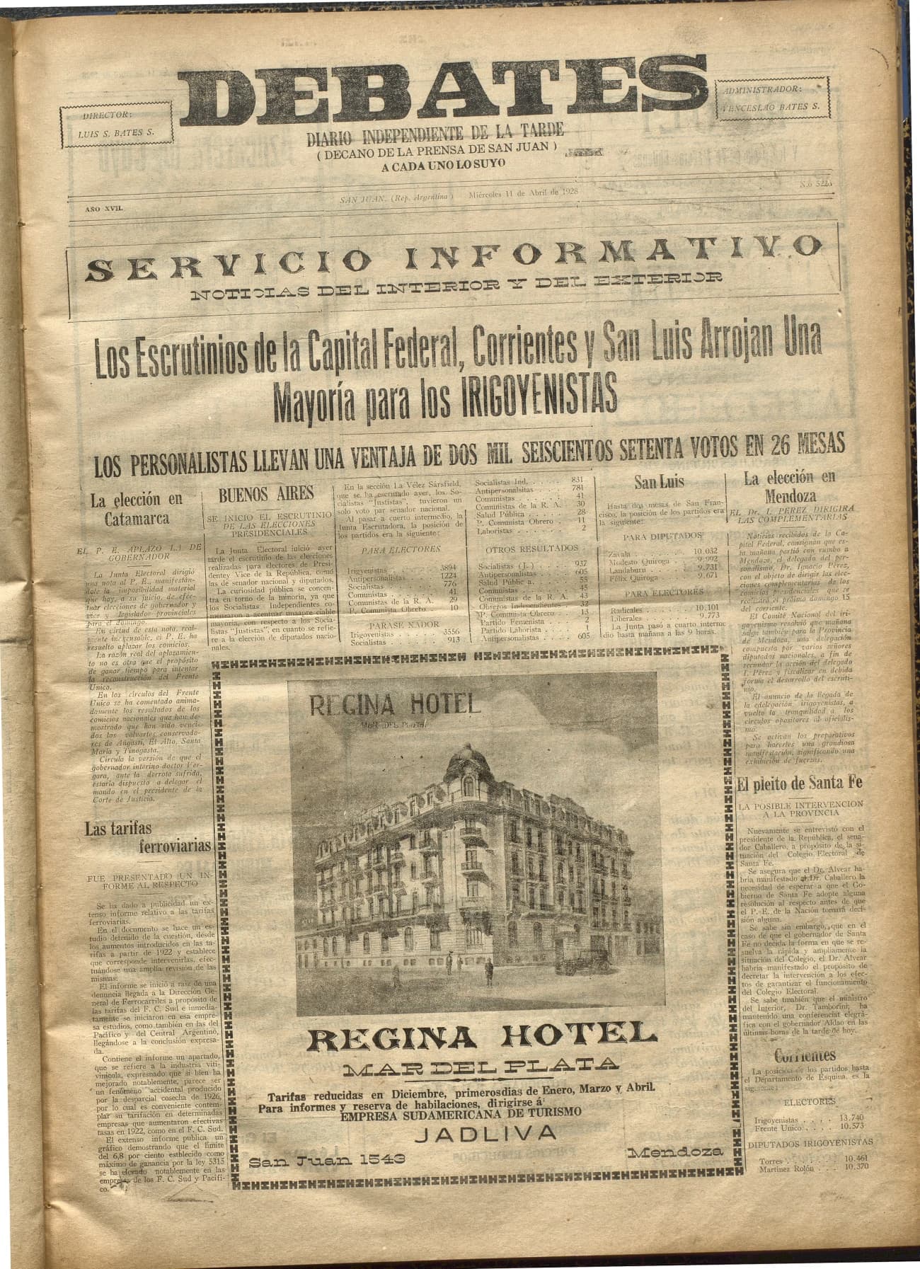 Portada · Diario Debates del 11 de abril de 1928