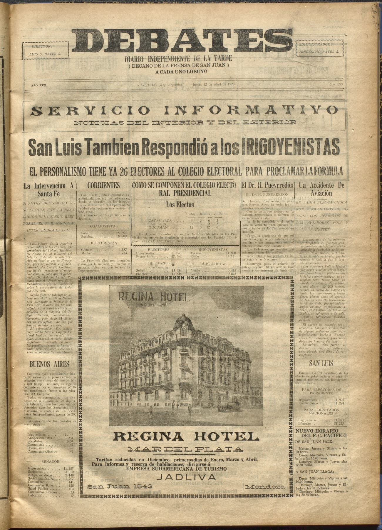 Portada · Diario Debates del 12 de abril de 1928