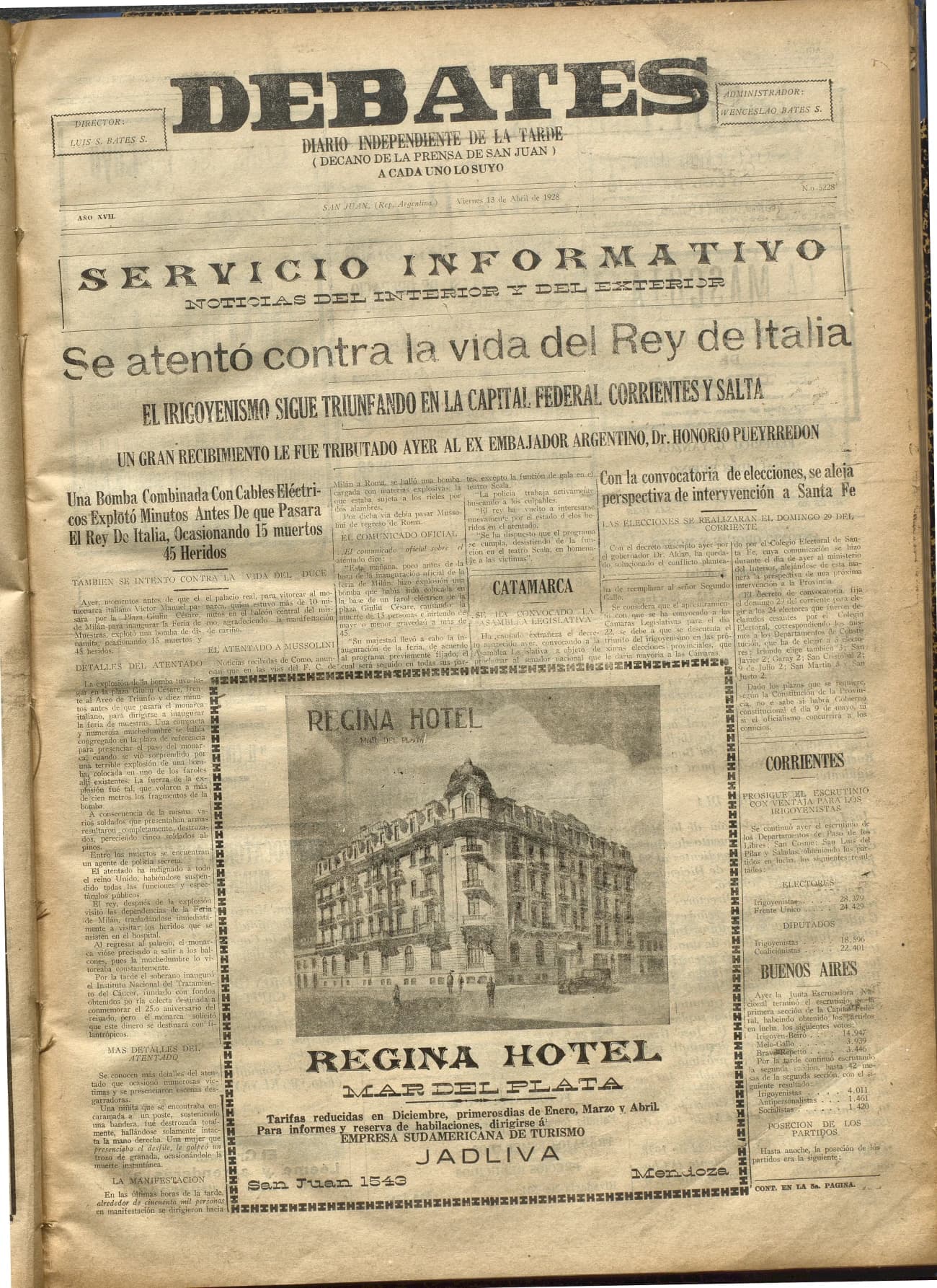 Portada · Diario Debates del 13 de abril de 1928