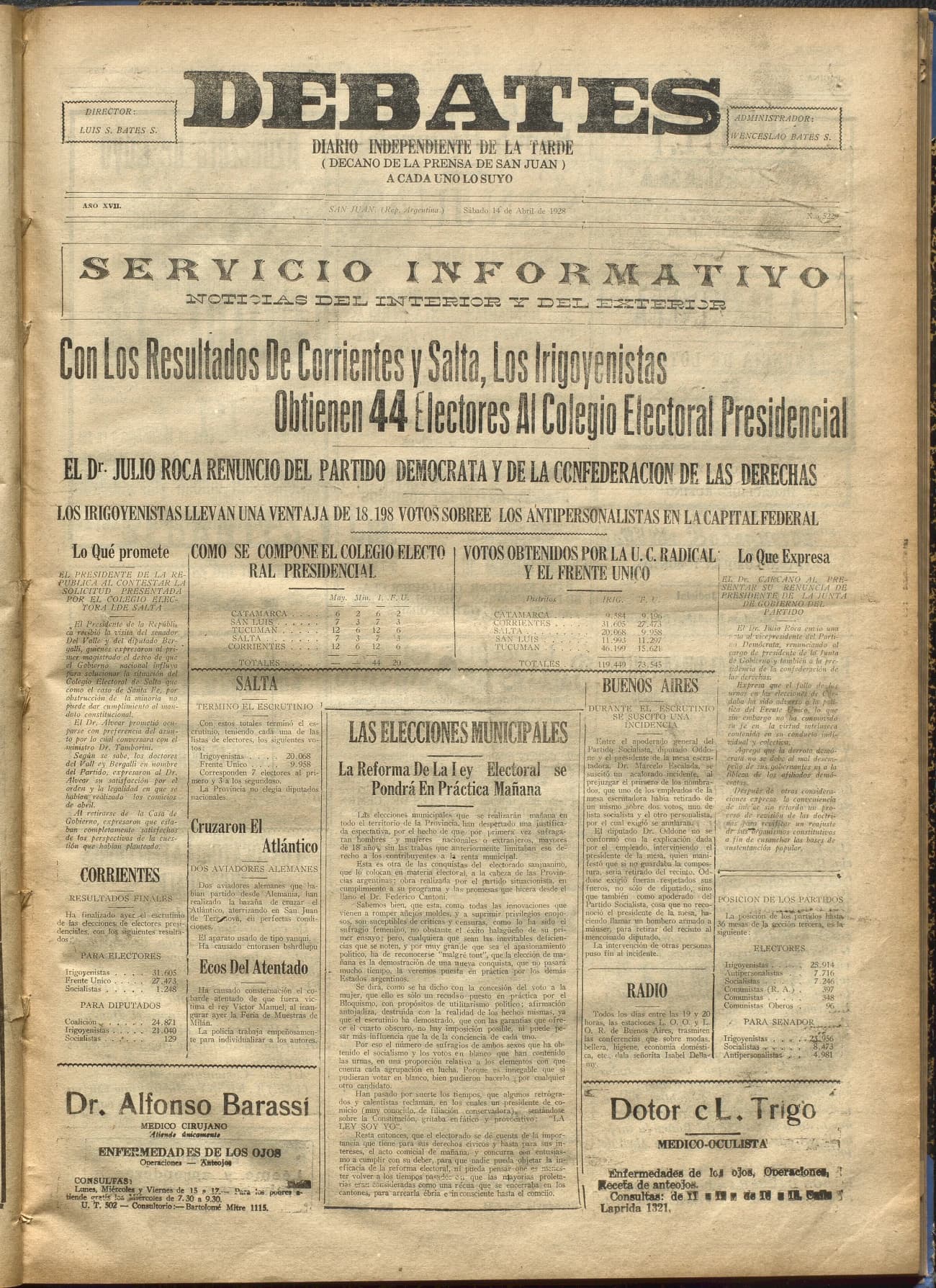 Portada · Diario Debates del 14 de abril de 1928