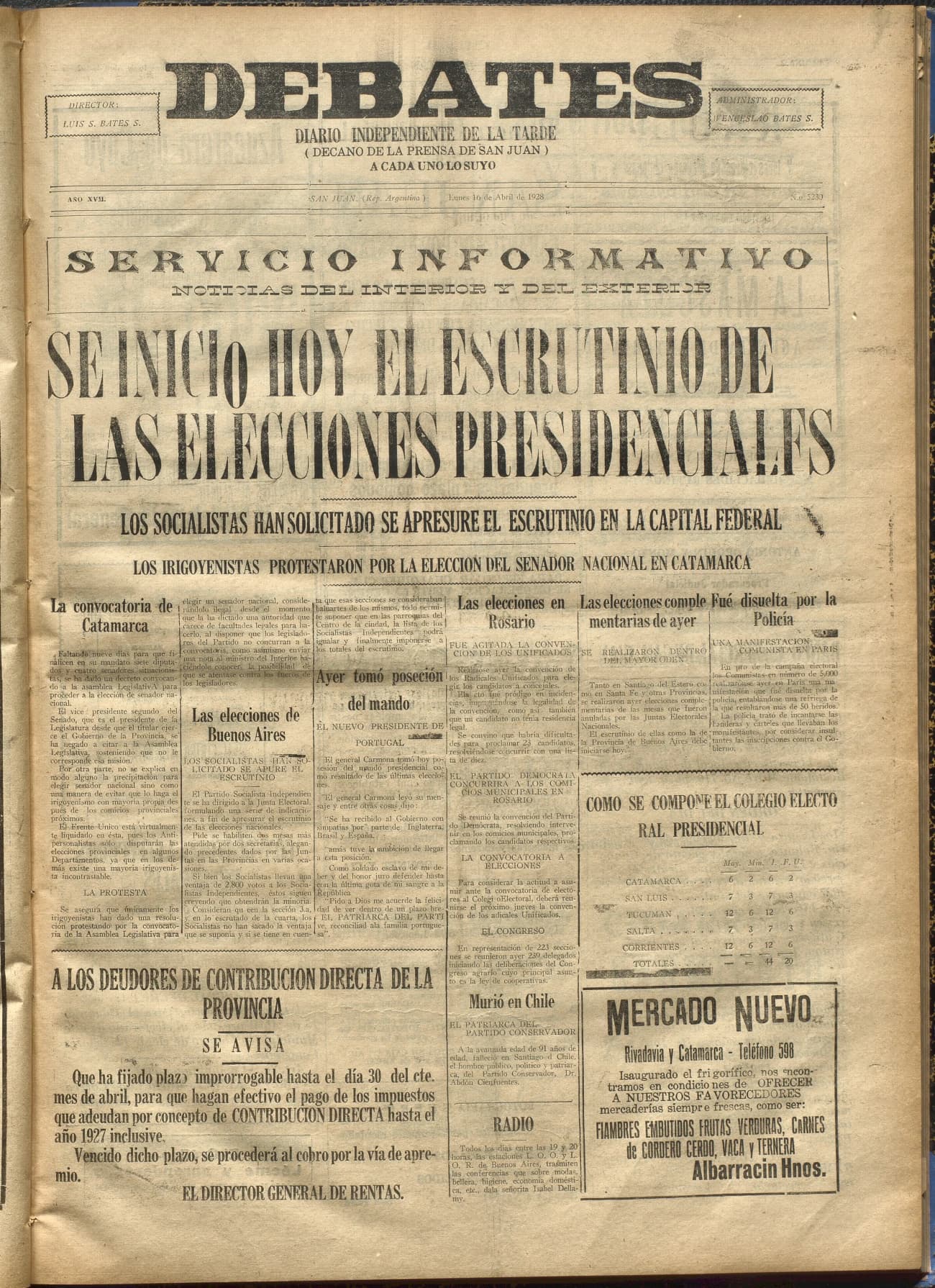 Portada · Diario Debates del 16 de abril de 1928