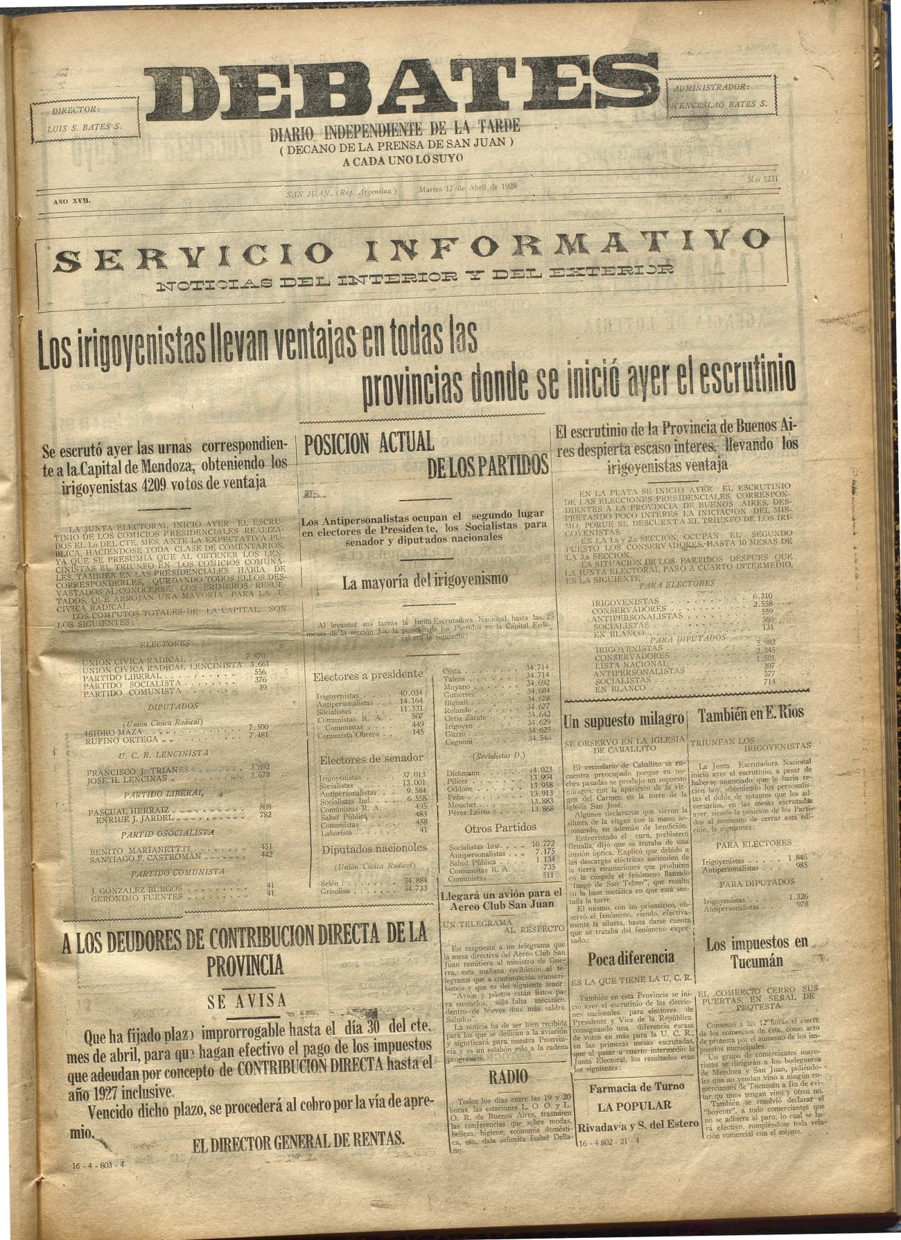 Portada · Diario Debates del 17 de abril de 1928