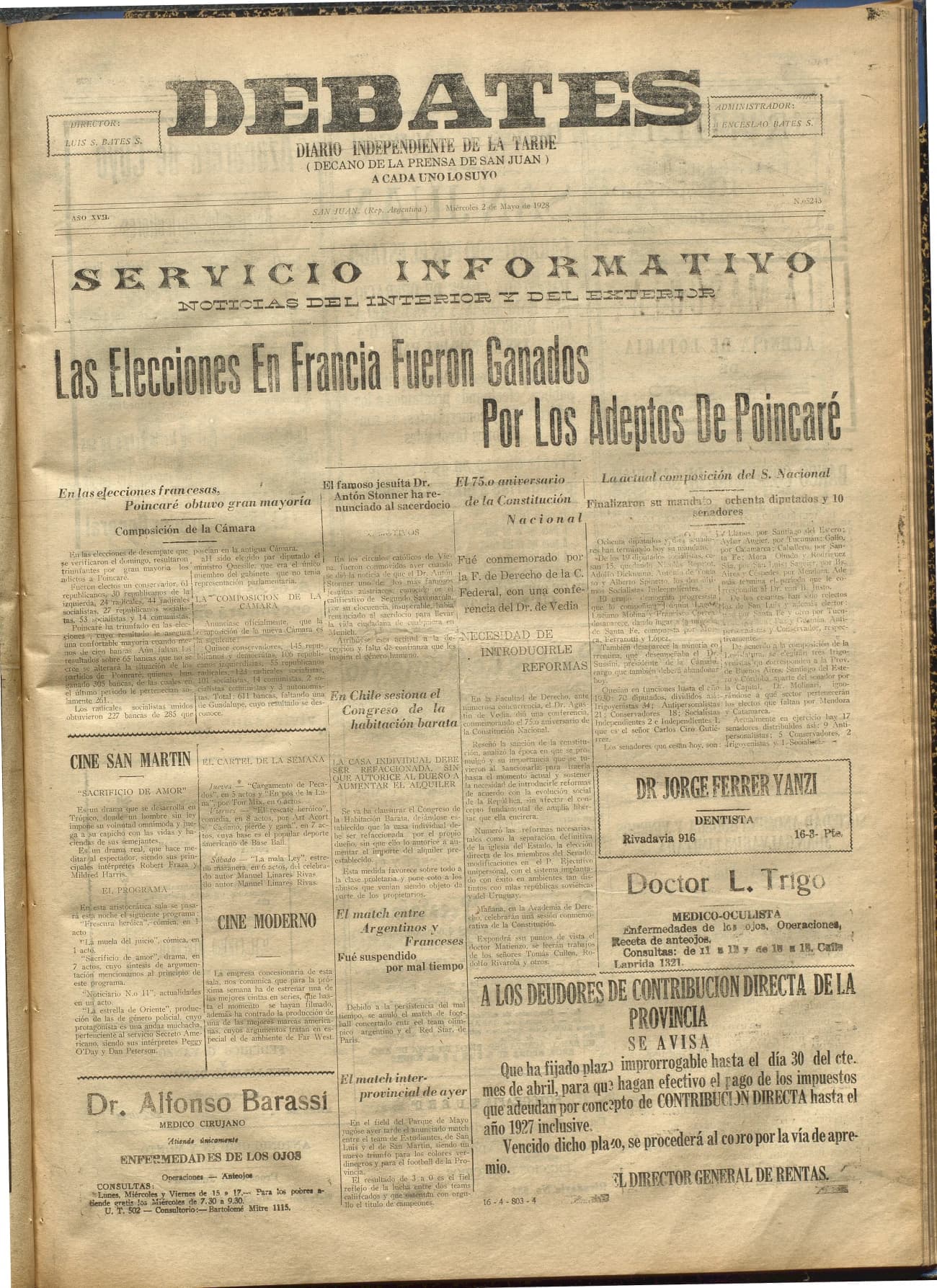 Portada · Diario Debates del 2 de mayo de 1928