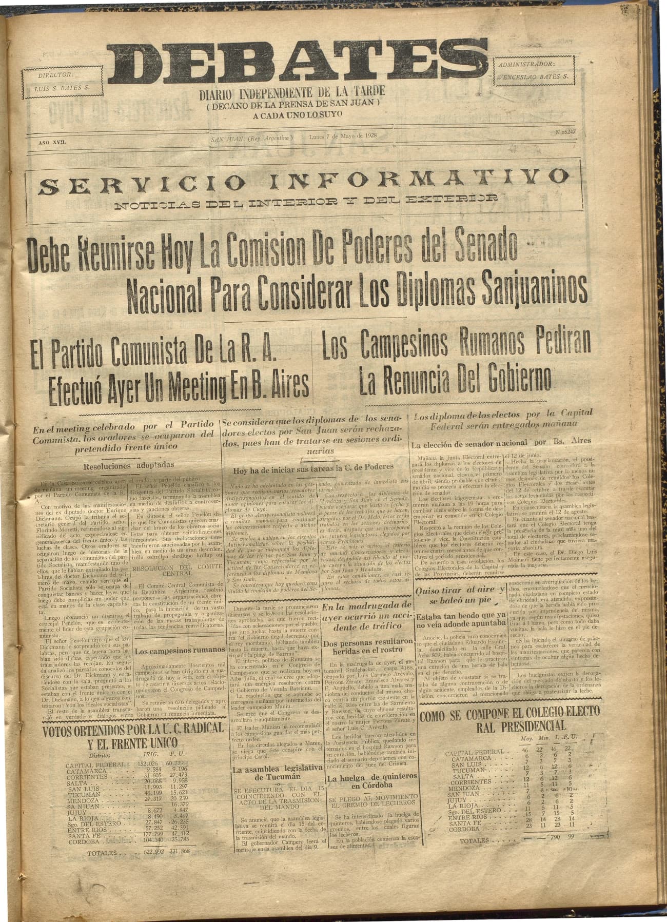 Portada · Diario Debates del 7 de mayo de 1928