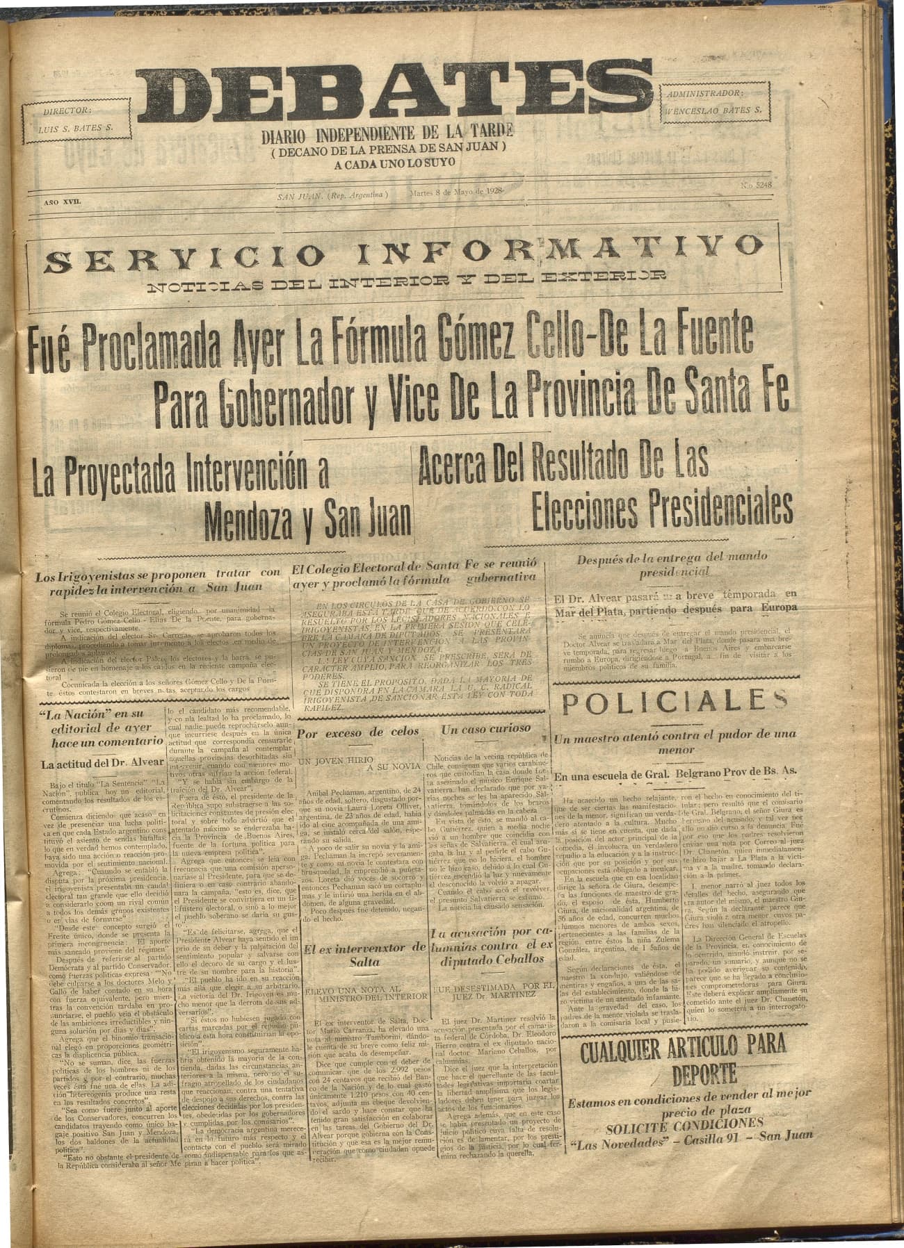 Portada · Diario Debates del 8 de mayo de 1928