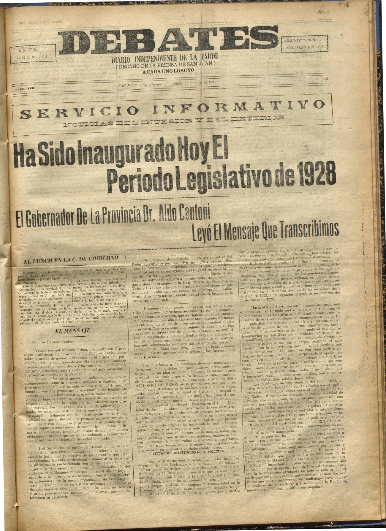 Portada · Diario Debates del 12 de mayo de 1928