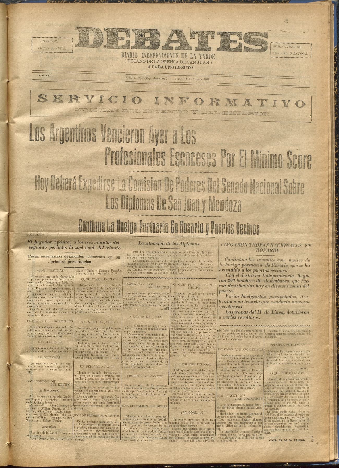 Portada · Diario Debates del 14 de mayo de 1928