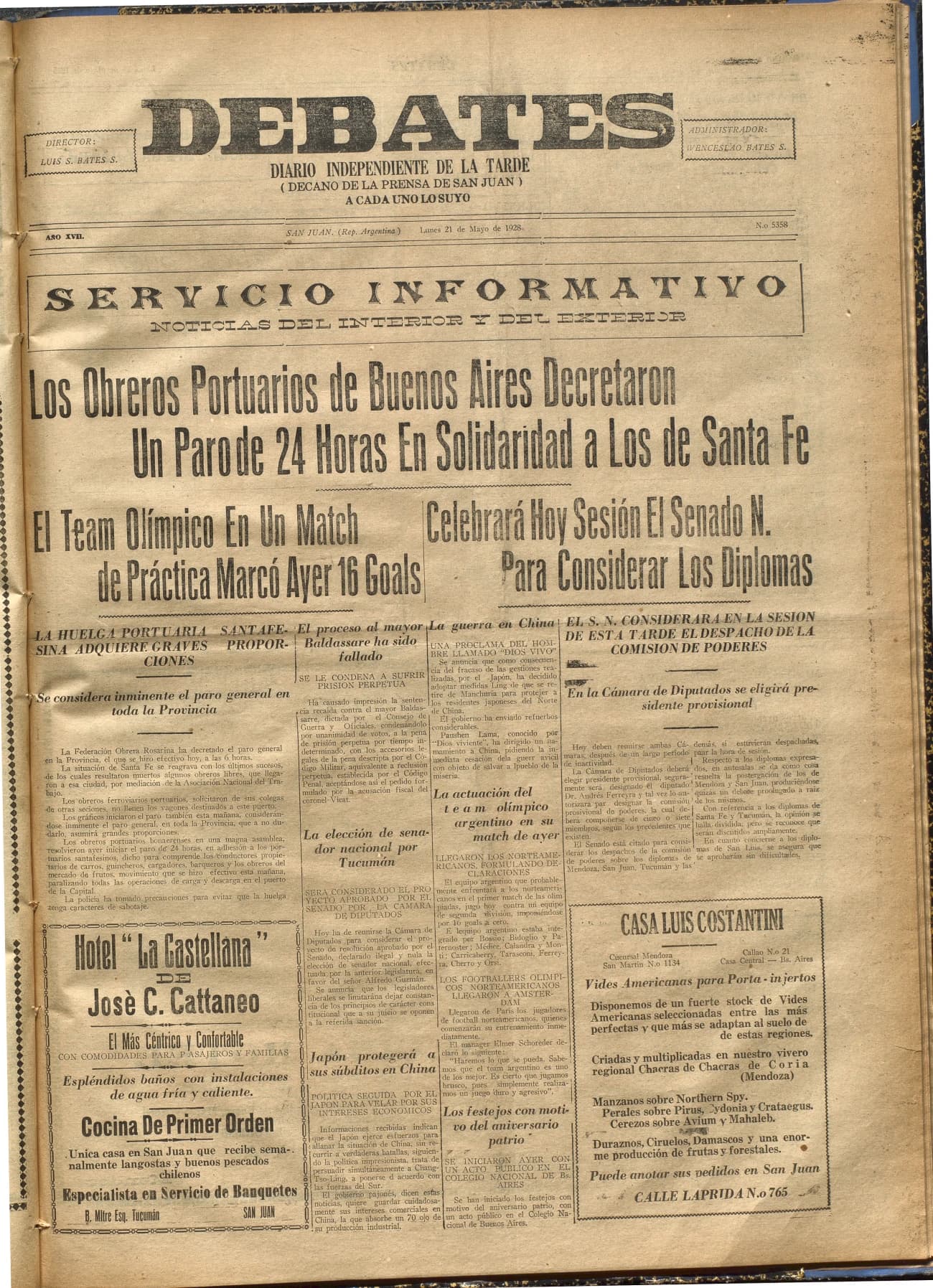 Portada · Diario Debates del 21 de mayo de 1928