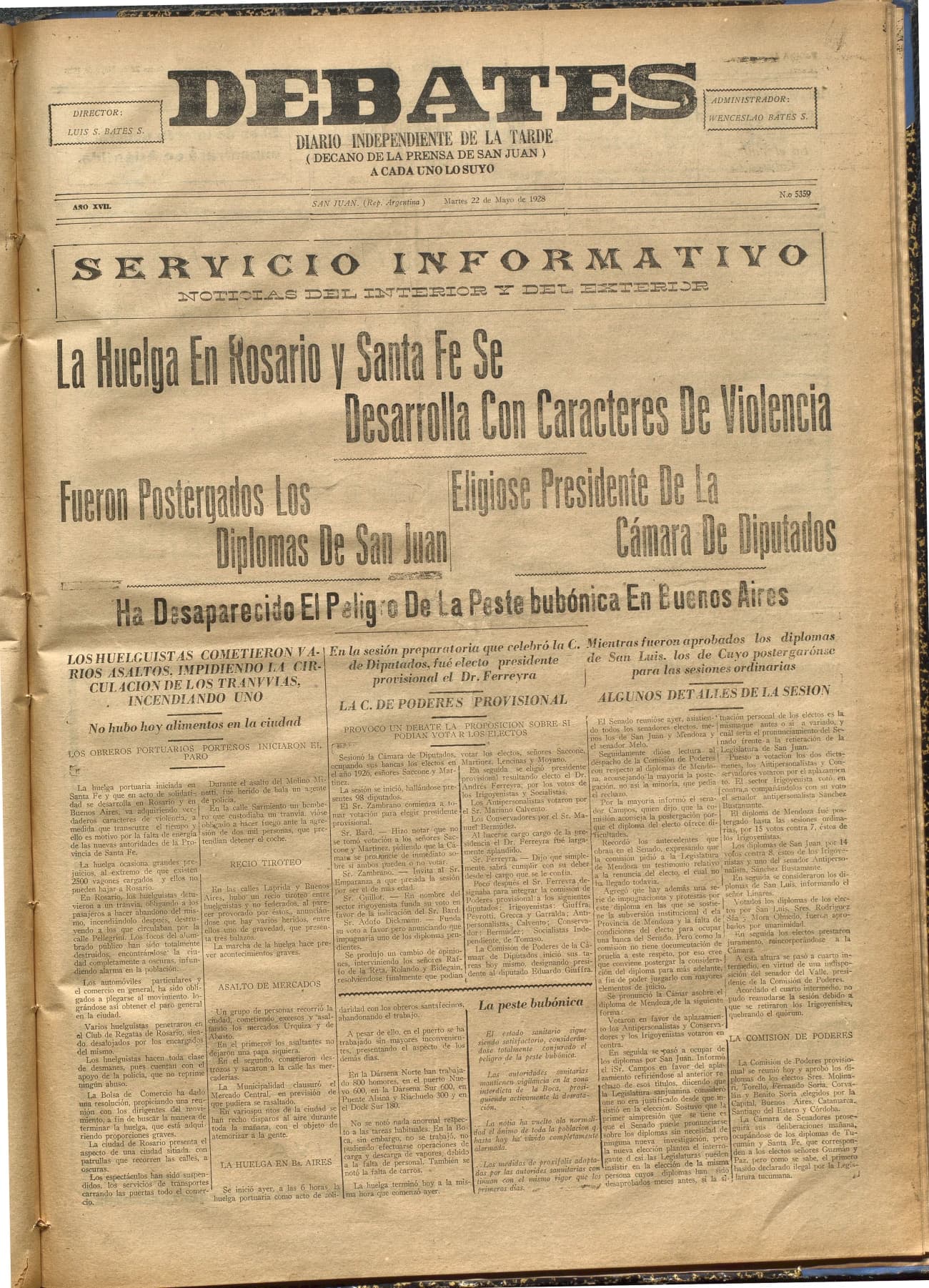 Portada · Diario Debates del 22 de mayo de 1928