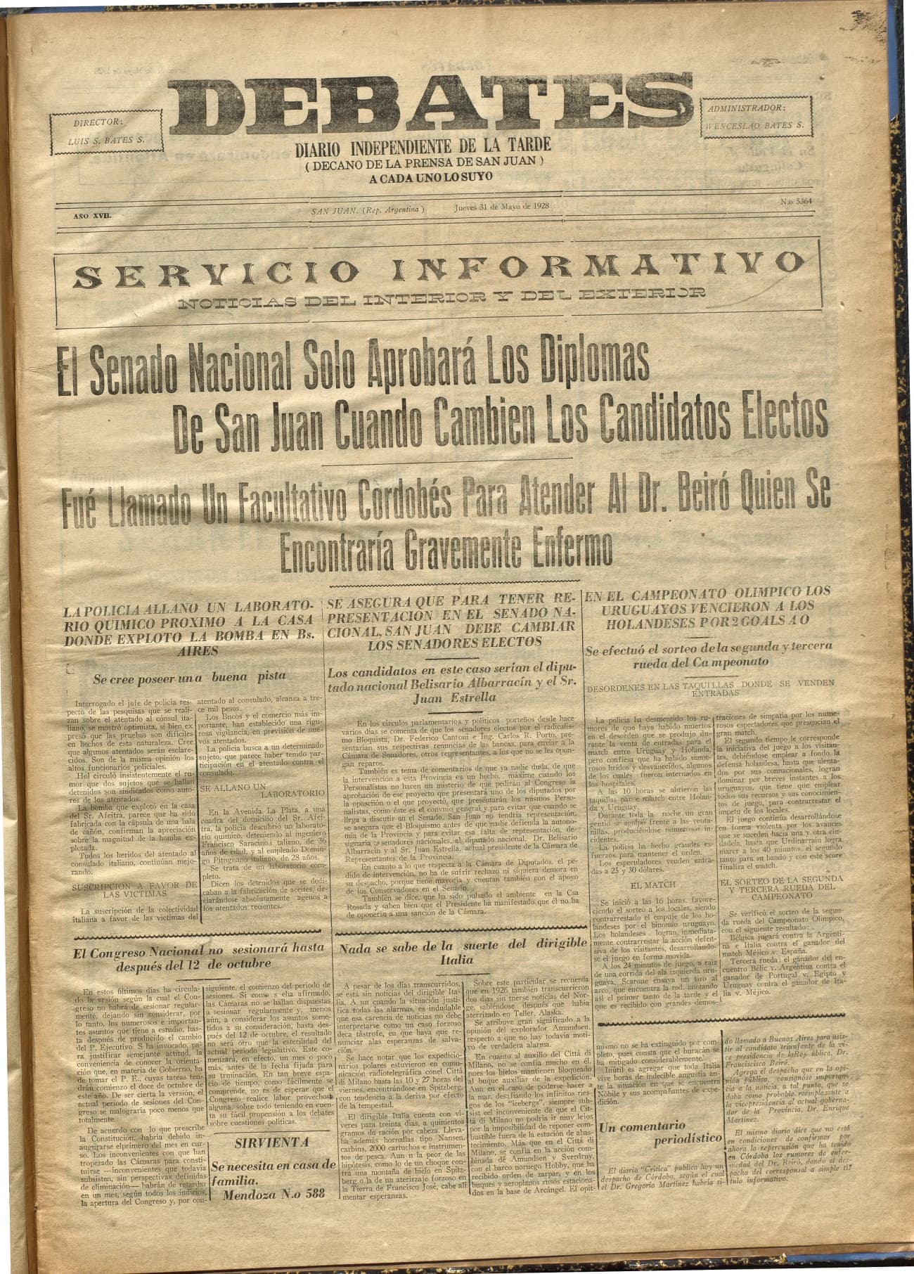 Portada · Diario Debates del 31 de mayo de 1928