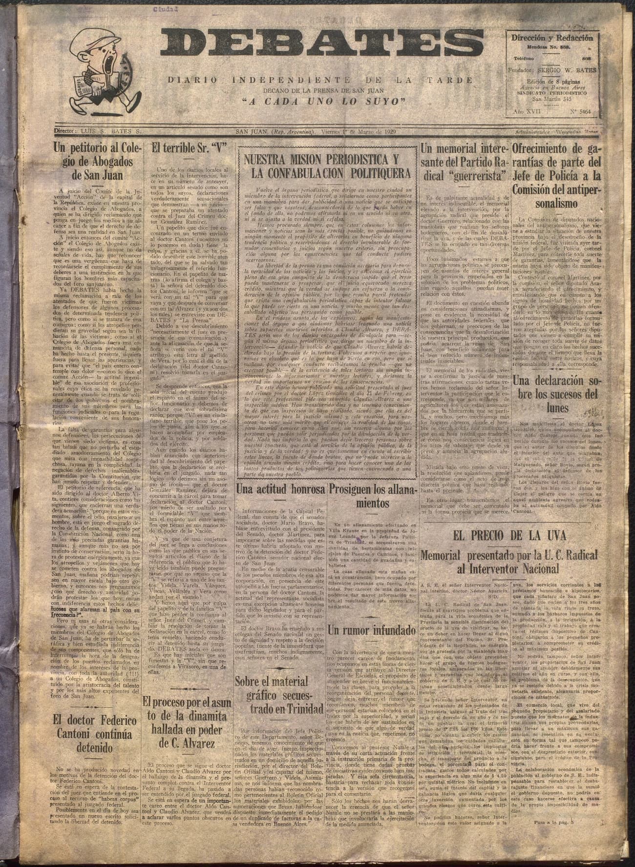 Portada · Diario Debates del 1 de marzo de 1929