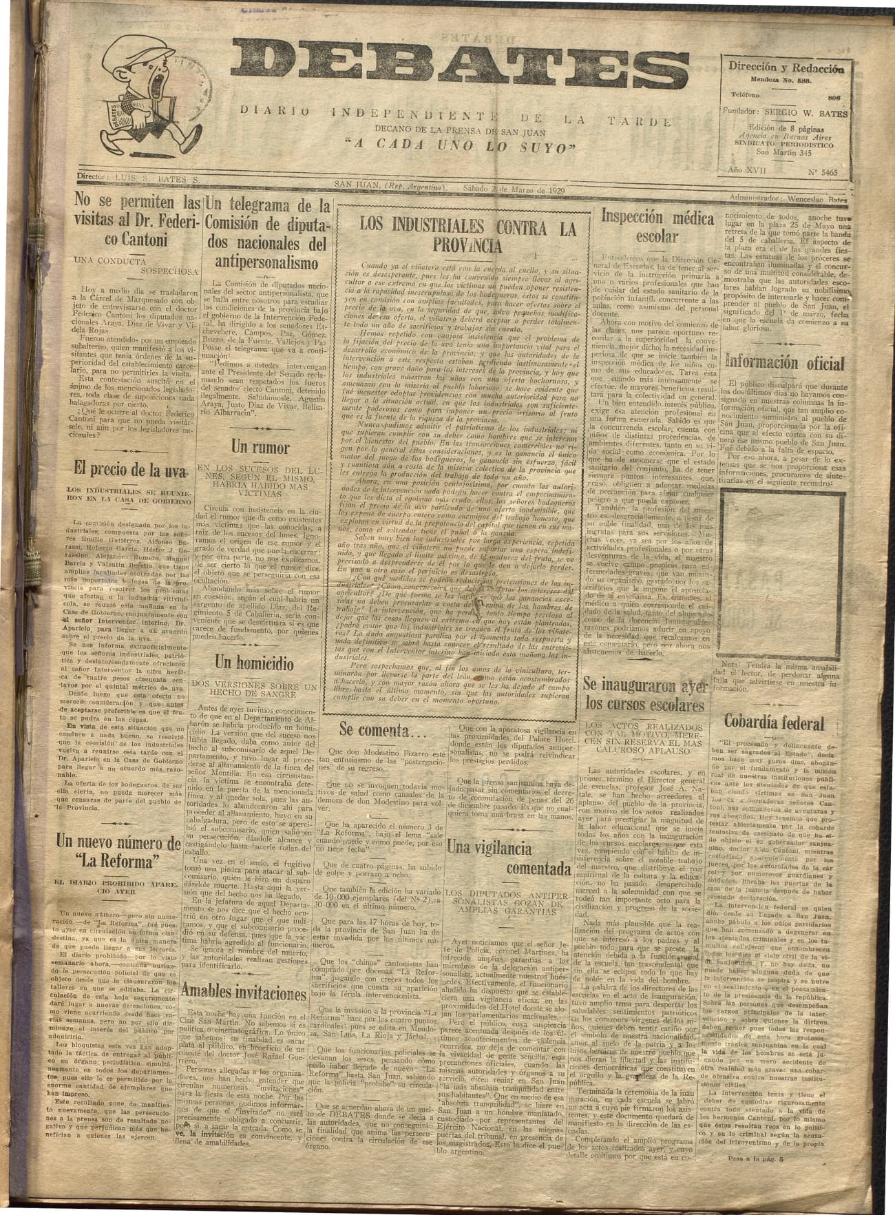 Portada · Diario Debates del 2 de marzo de 1929