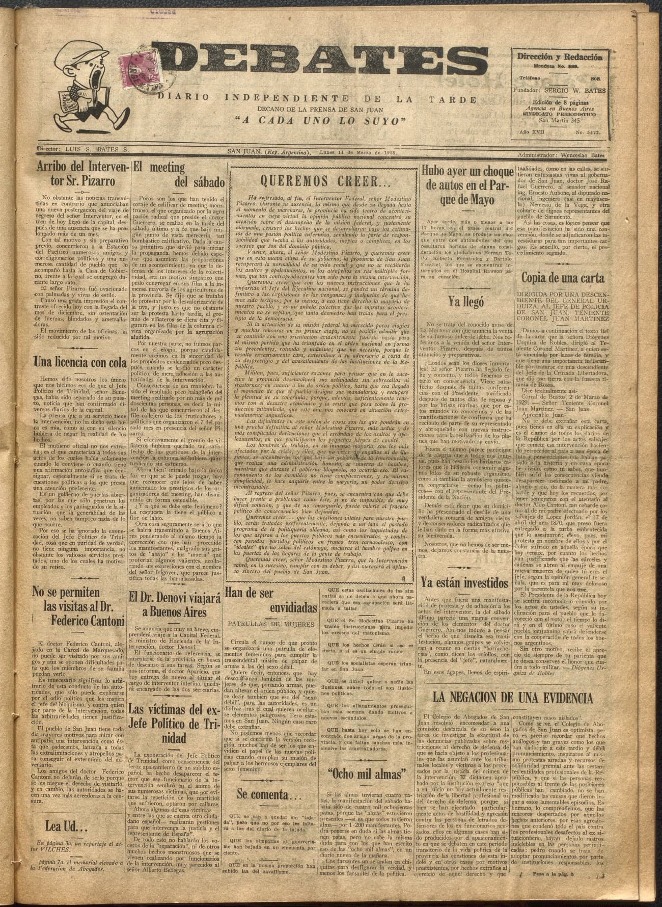 Portada · Diario Debates del 11 de marzo de 1929