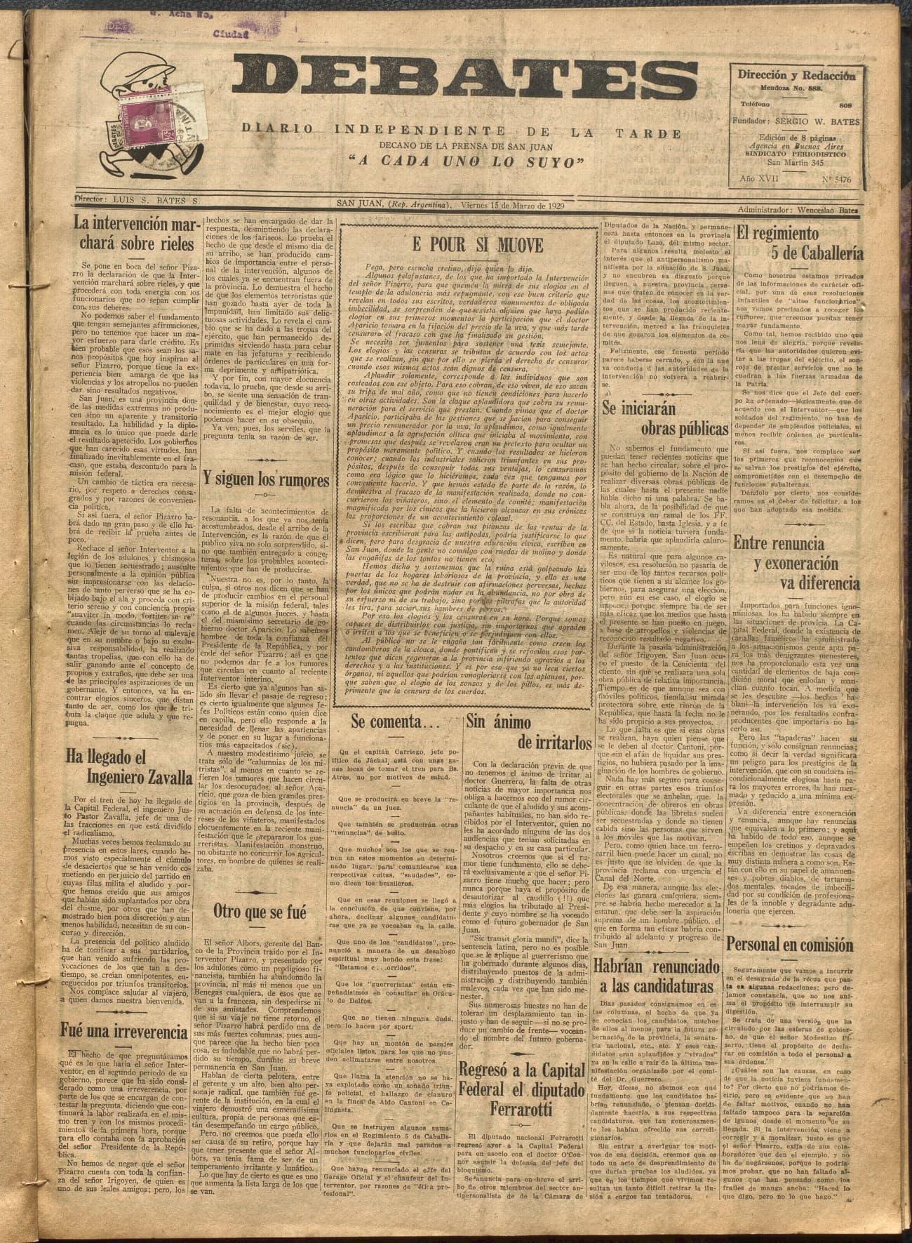 Portada · Diario Debates del 15 de marzo de 1929