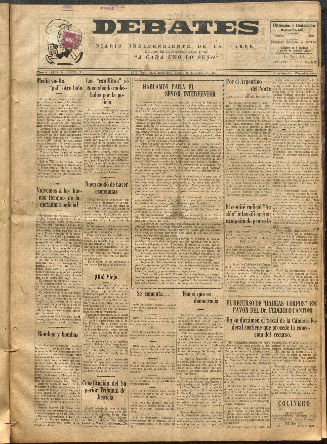 Portada · Diario Debates del 16 de marzo de 1929