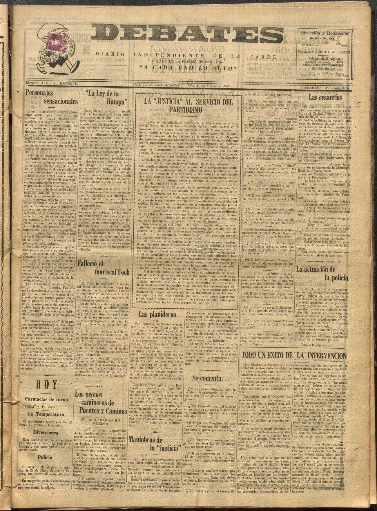 Portada · Diario Debates del 21 de marzo de 1929