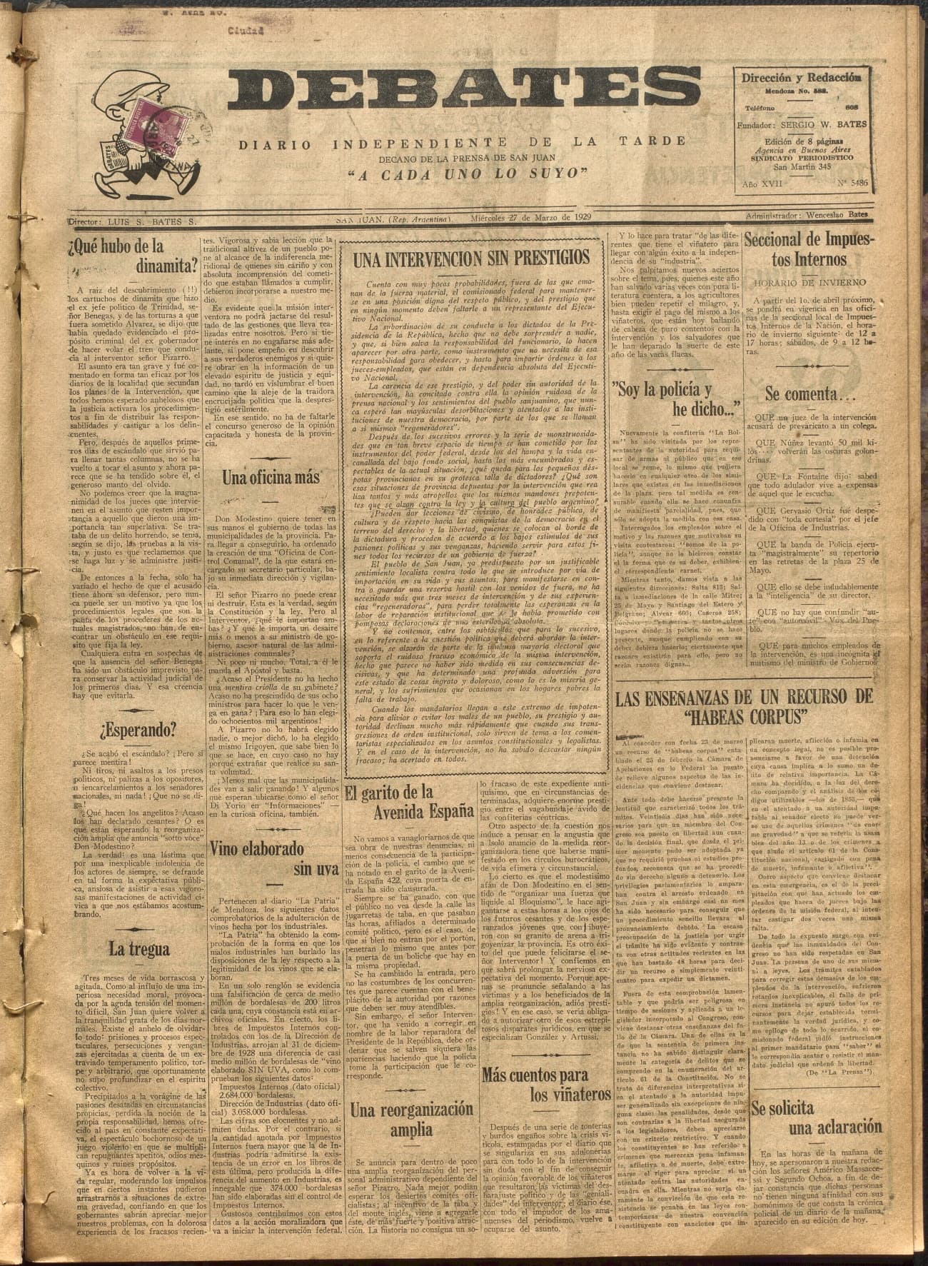 Portada · Diario Debates del 27 de marzo de 1929