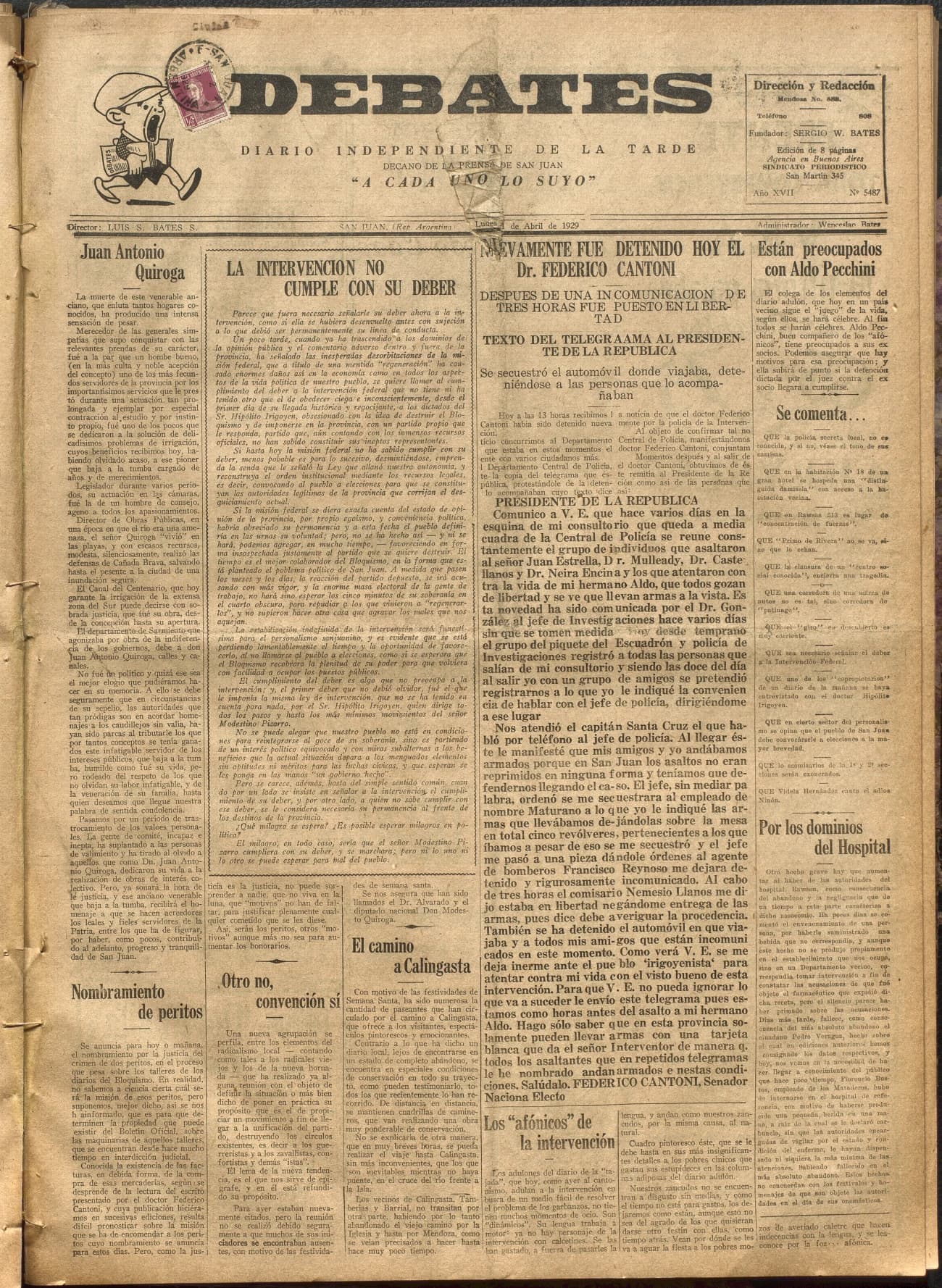 Portada · Diario Debates del 1 de abril de 1929