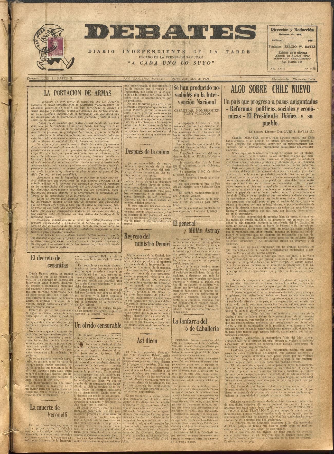 Portada · Diario Debates del 2 de abril de 1929