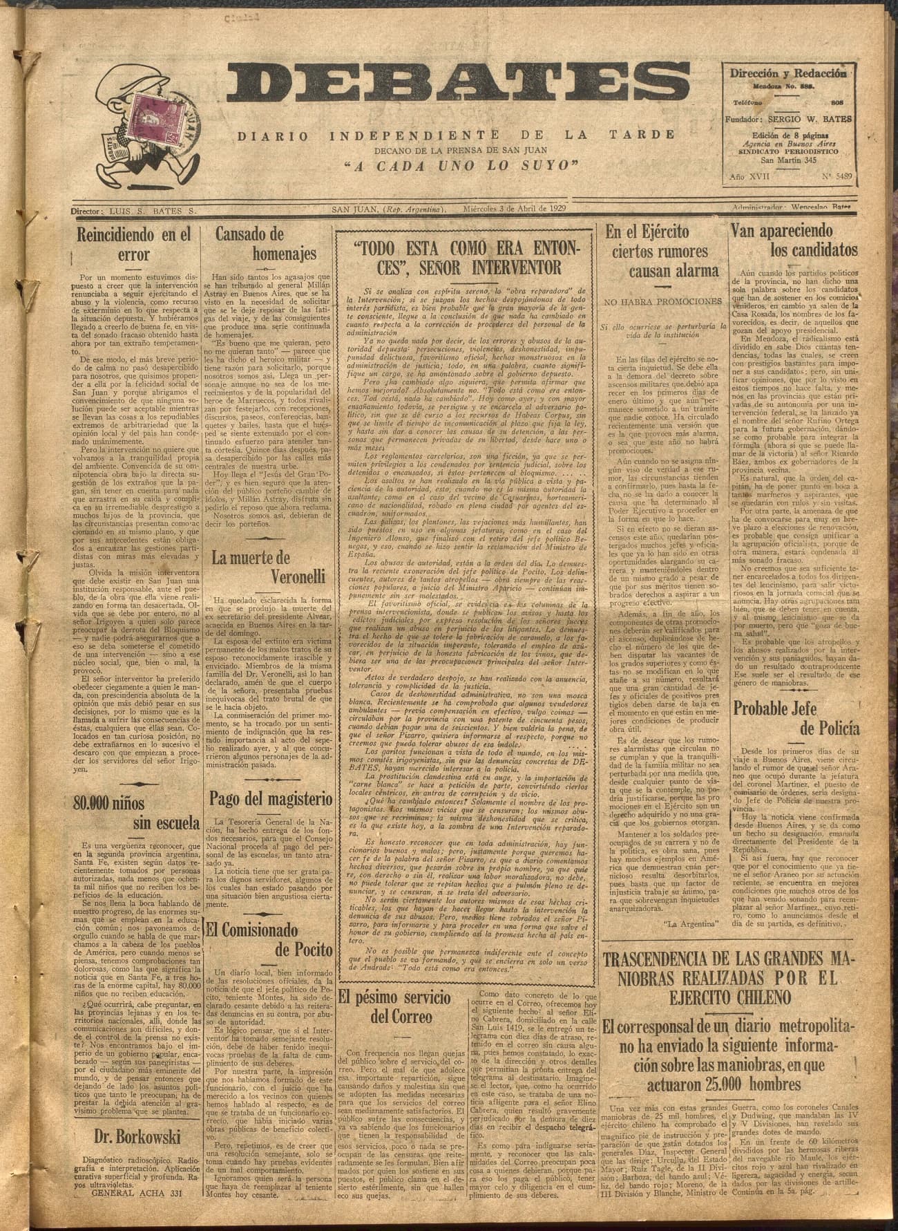 Portada · Diario Debates del 3 de abril de 1929