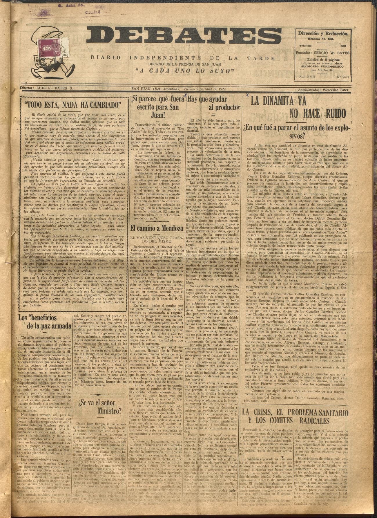 Portada · Diario Debates del 5 de abril de 1929