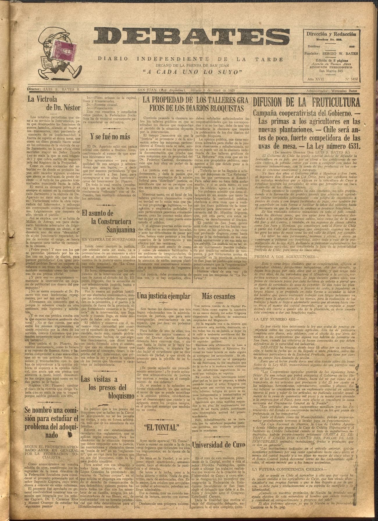 Portada · Diario Debates del 6 de abril de 1929