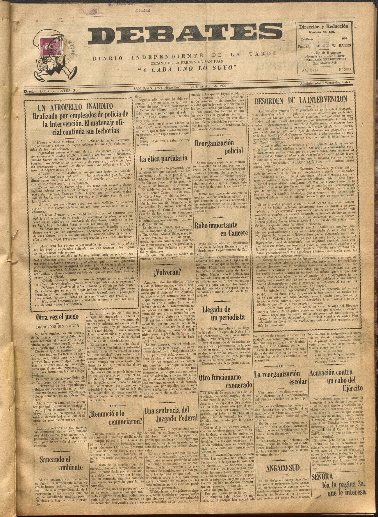 Portada · Diario Debates del 8 de abril de 1929
