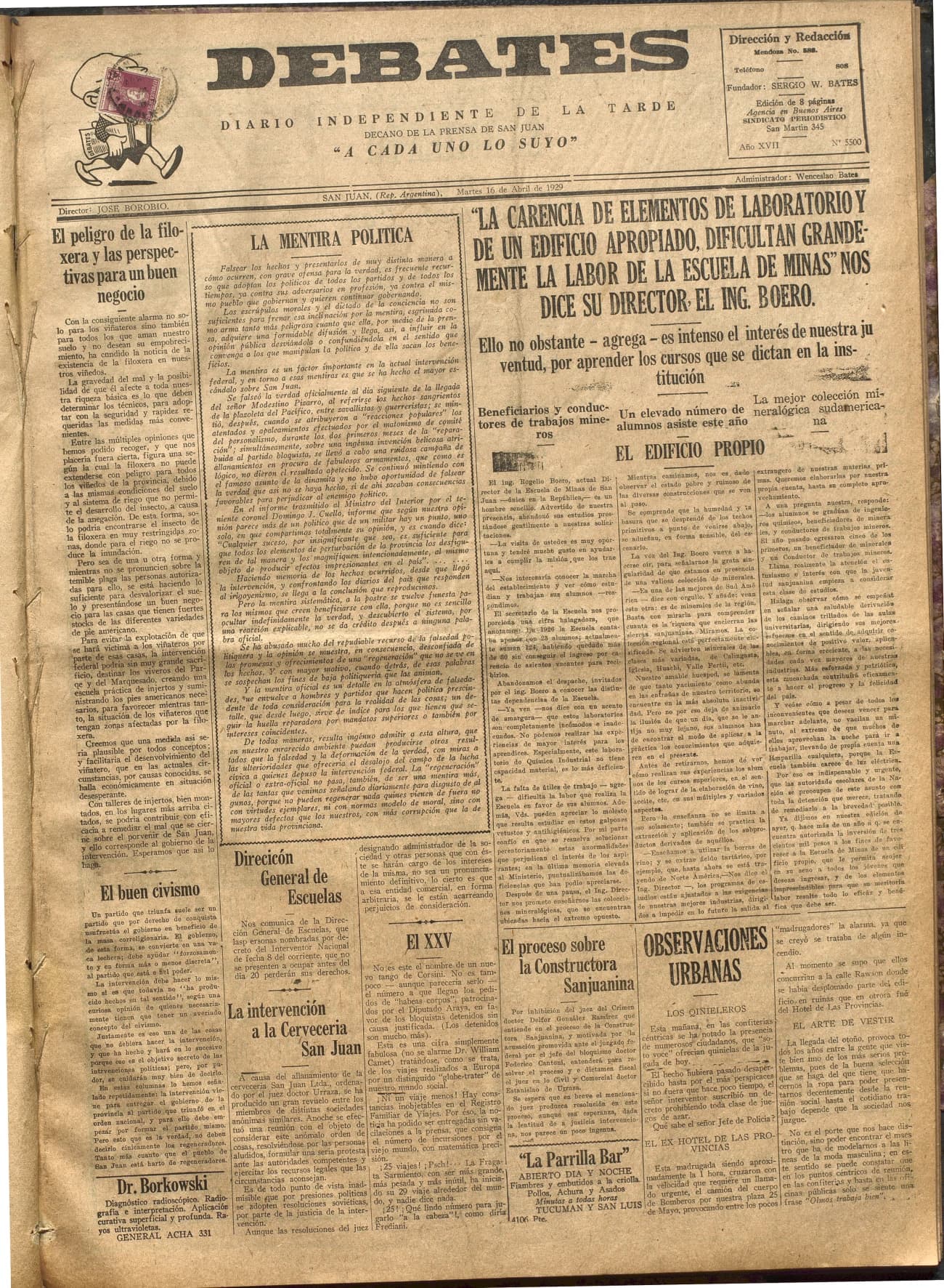 Portada · Diario Debates del 16 de abril de 1929