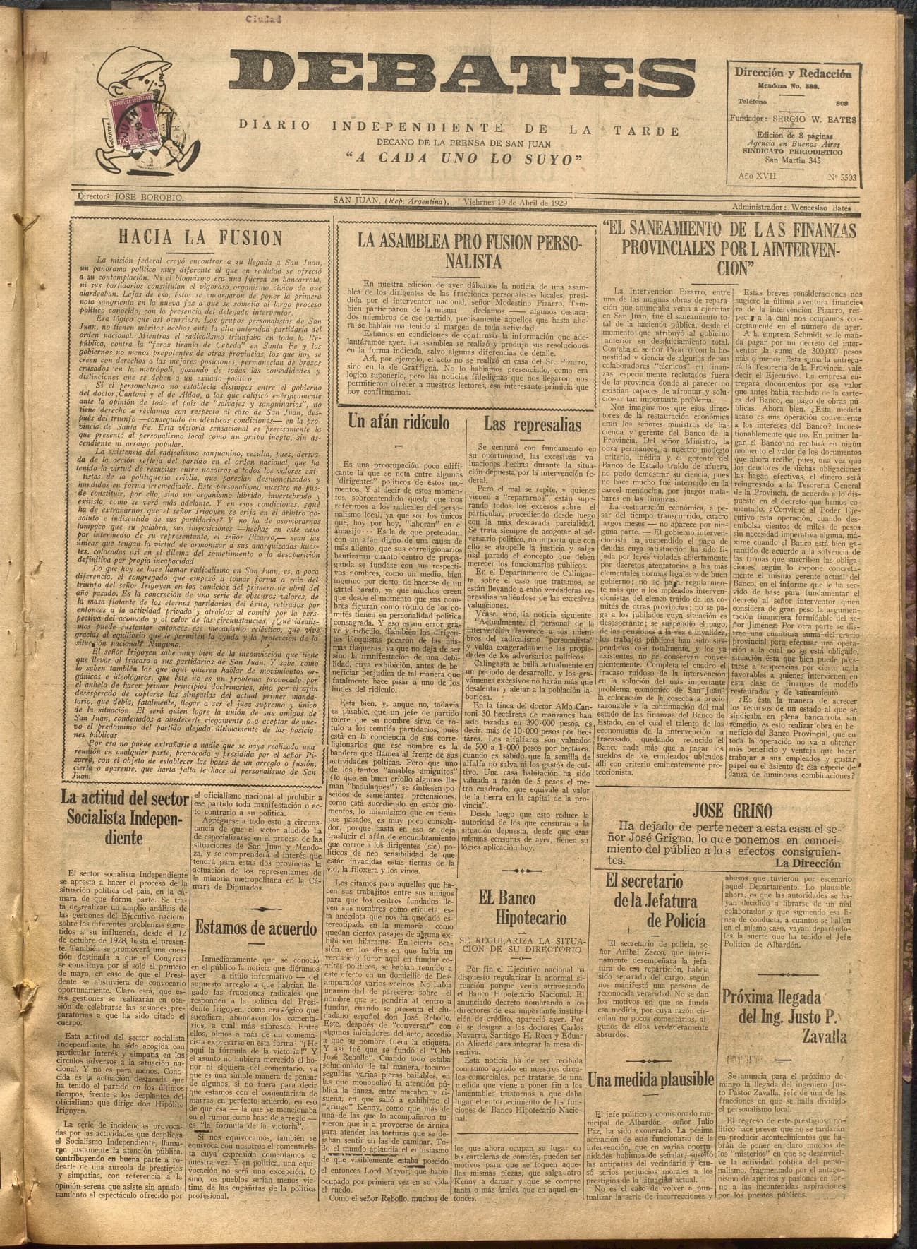 Portada · Diario Debates del 19 de abril de 1929