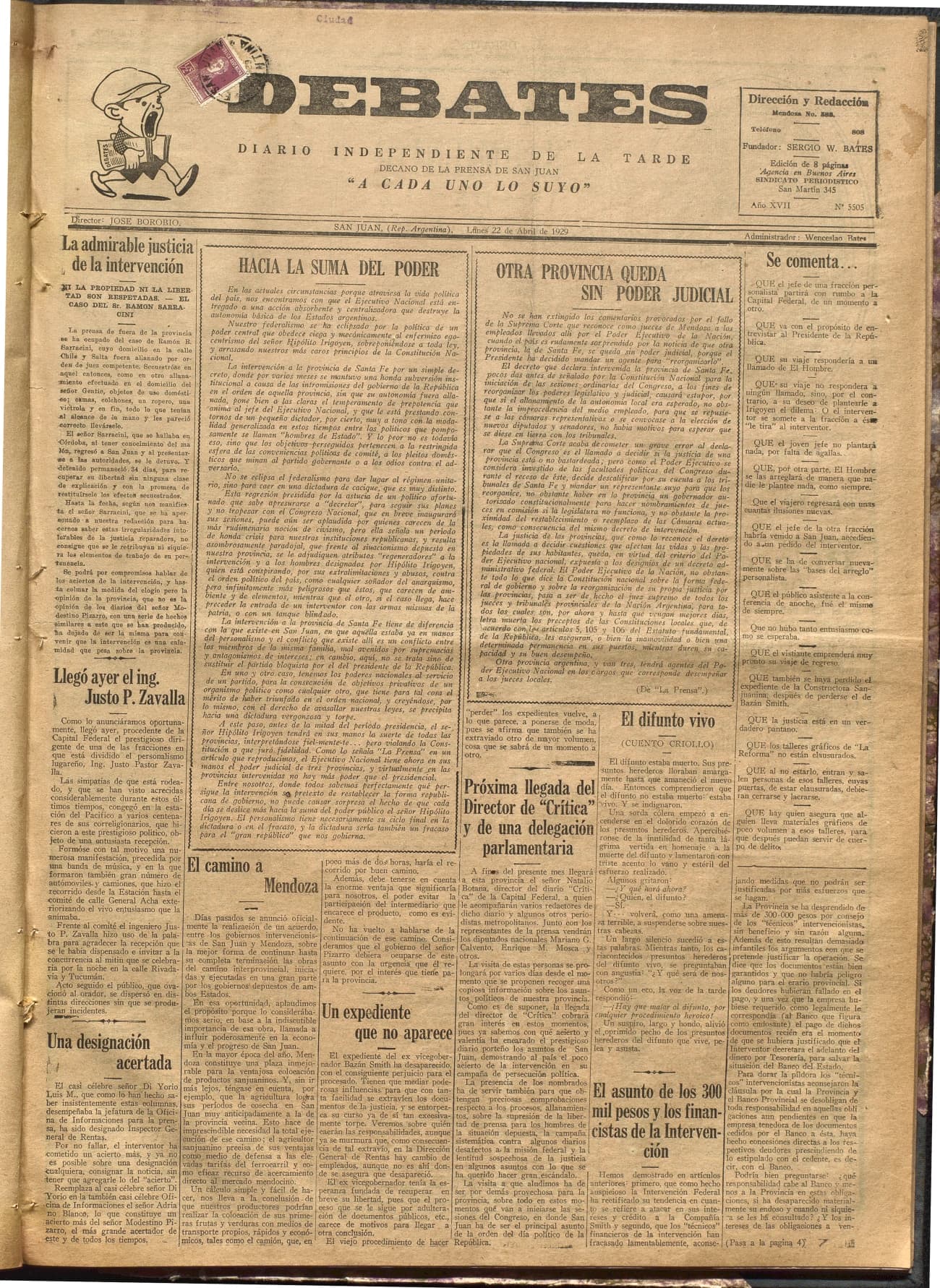 Portada · Diario Debates del 22 de abril de 1929
