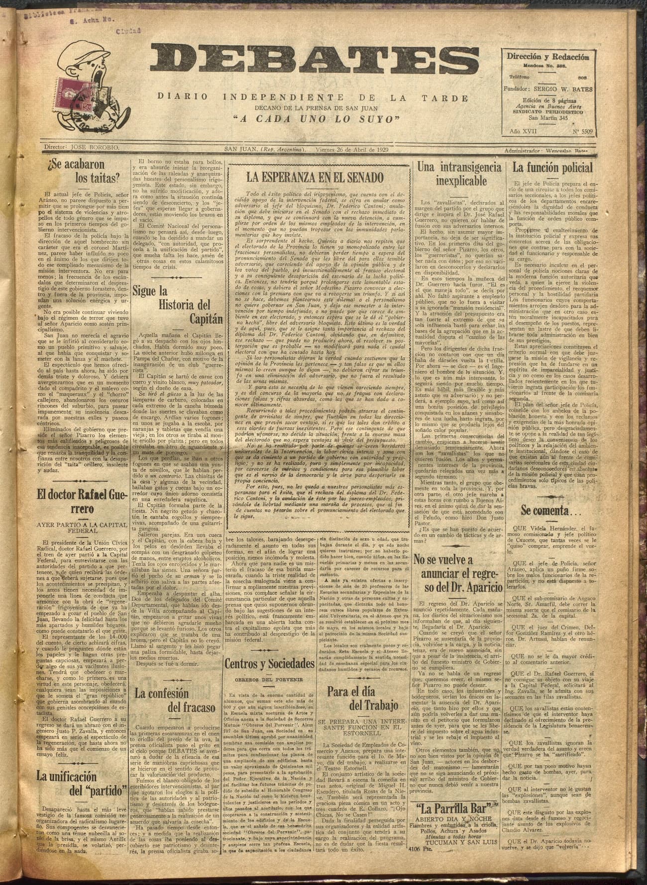 Portada · Diario Debates del 26 de abril de 1929