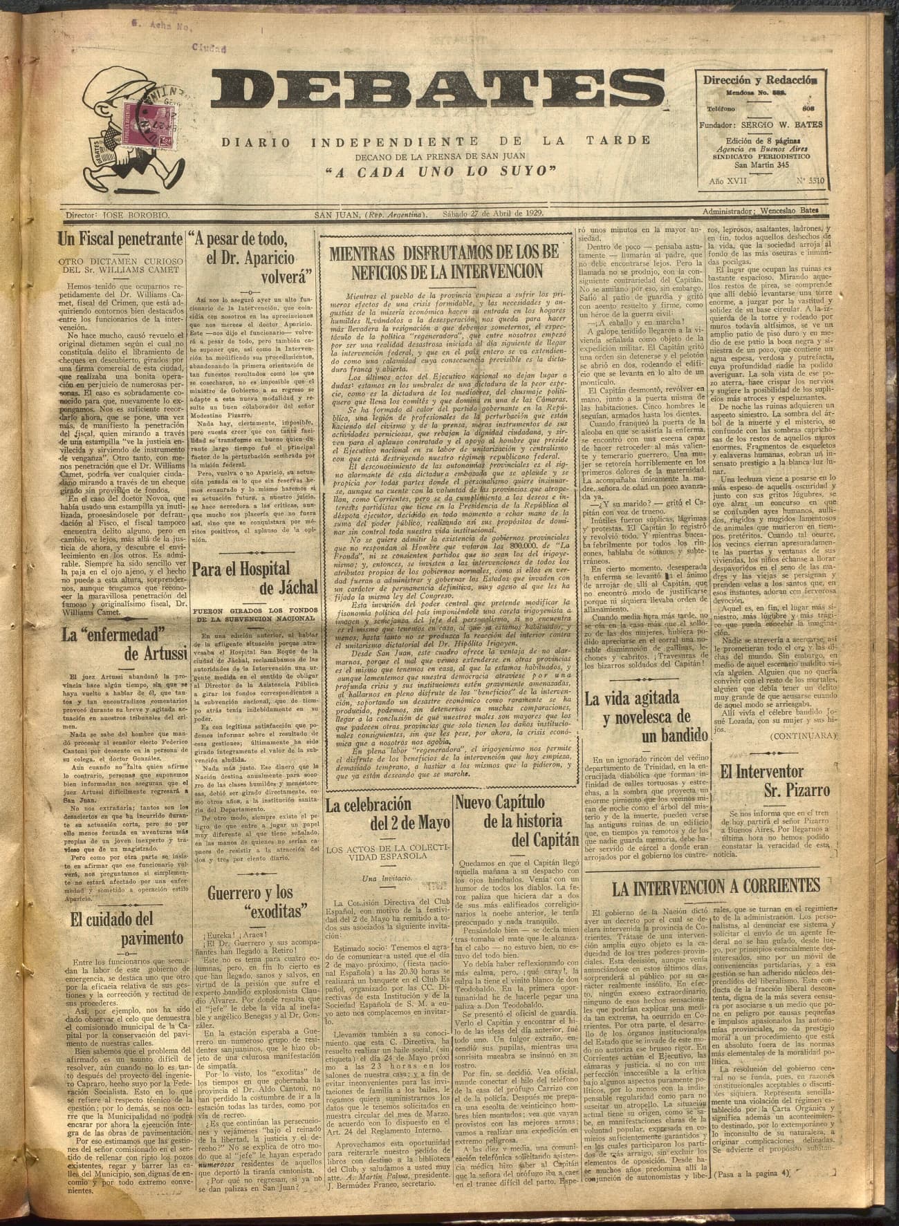 Portada · Diario Debates del 27 de abril de 1929