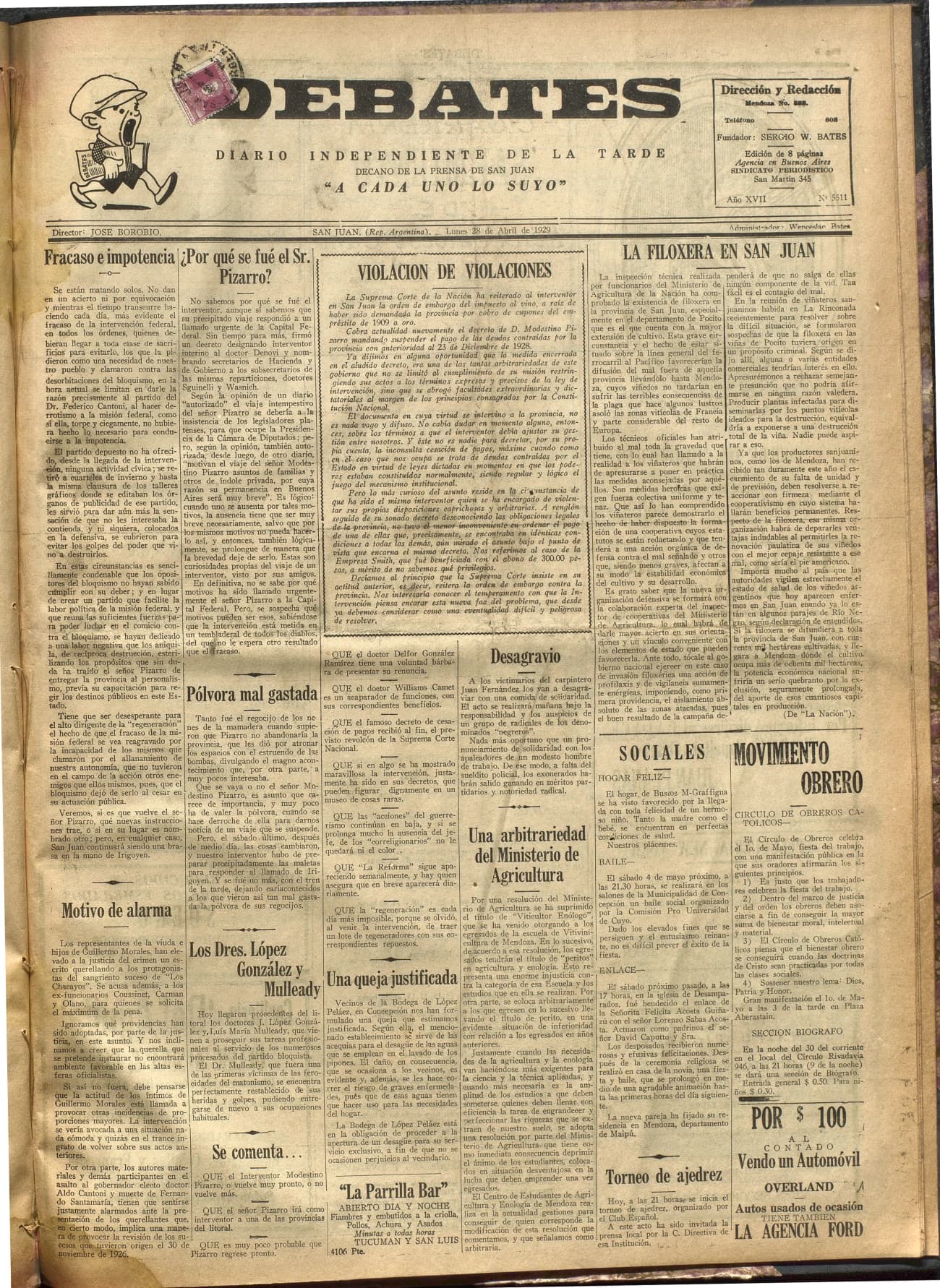 Portada · Diario Debates del 28 de abril de 1929