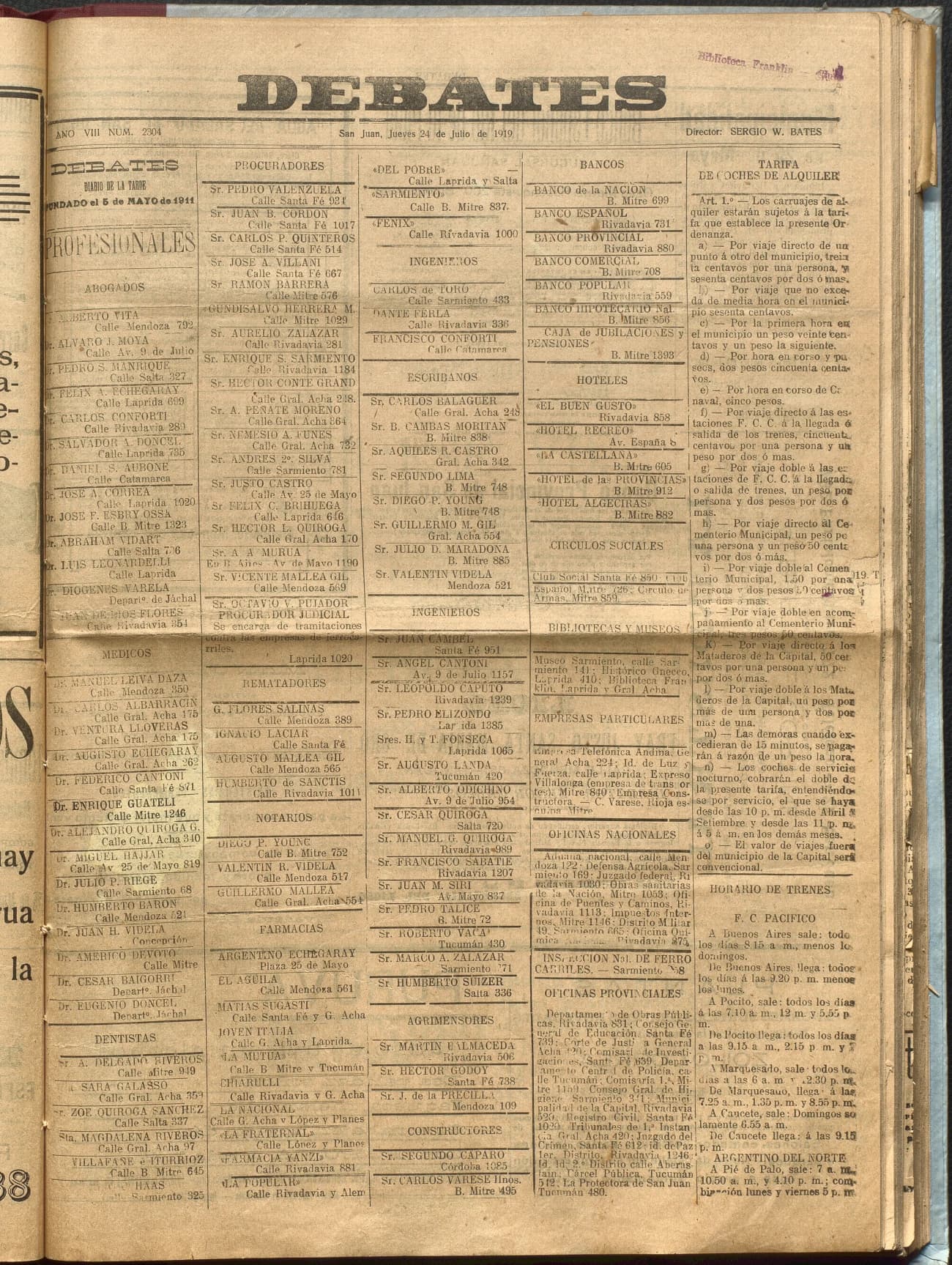 Portada · Diario Debates del 24 de julio de 1919